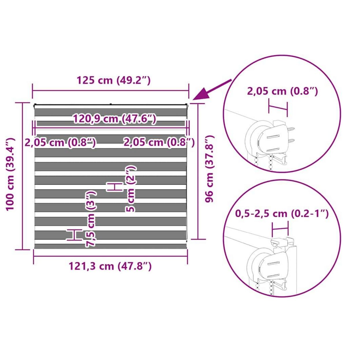 VIDAXL Store zebre marron 125x100cm largeur du tissu 120,9cm polyester