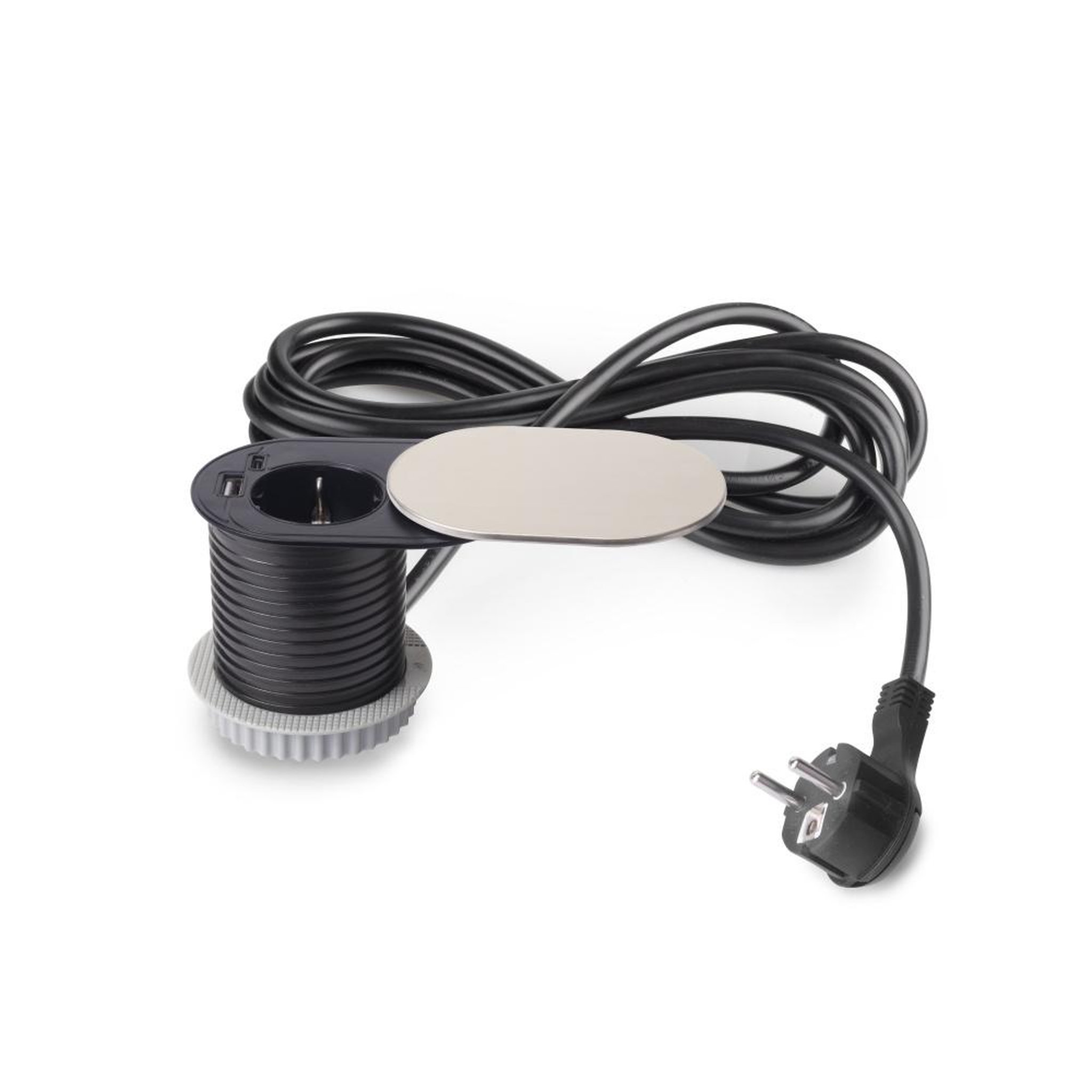 EMUCA SRL Multiconnecteur Vertikal Flat 60 -  diamètre 60mm -  1 x prise Schuko -  1 x USB Type A -  1 x USB Type C -  Acier et Plastique -  Acier inoxydable