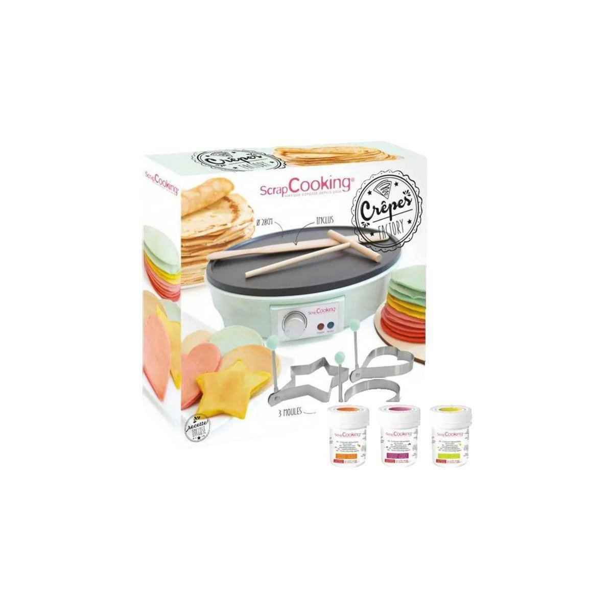 APC Crépière électrique APC avec 3 moules fantaisie et colorants alimentaires