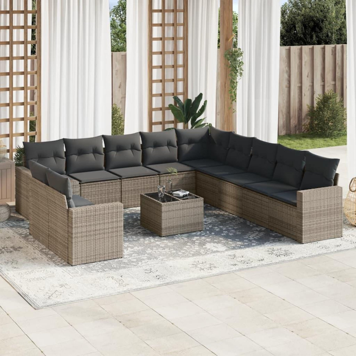 VIDAXL Salon de jardin avec coussins 12 pcs gris resine tressee