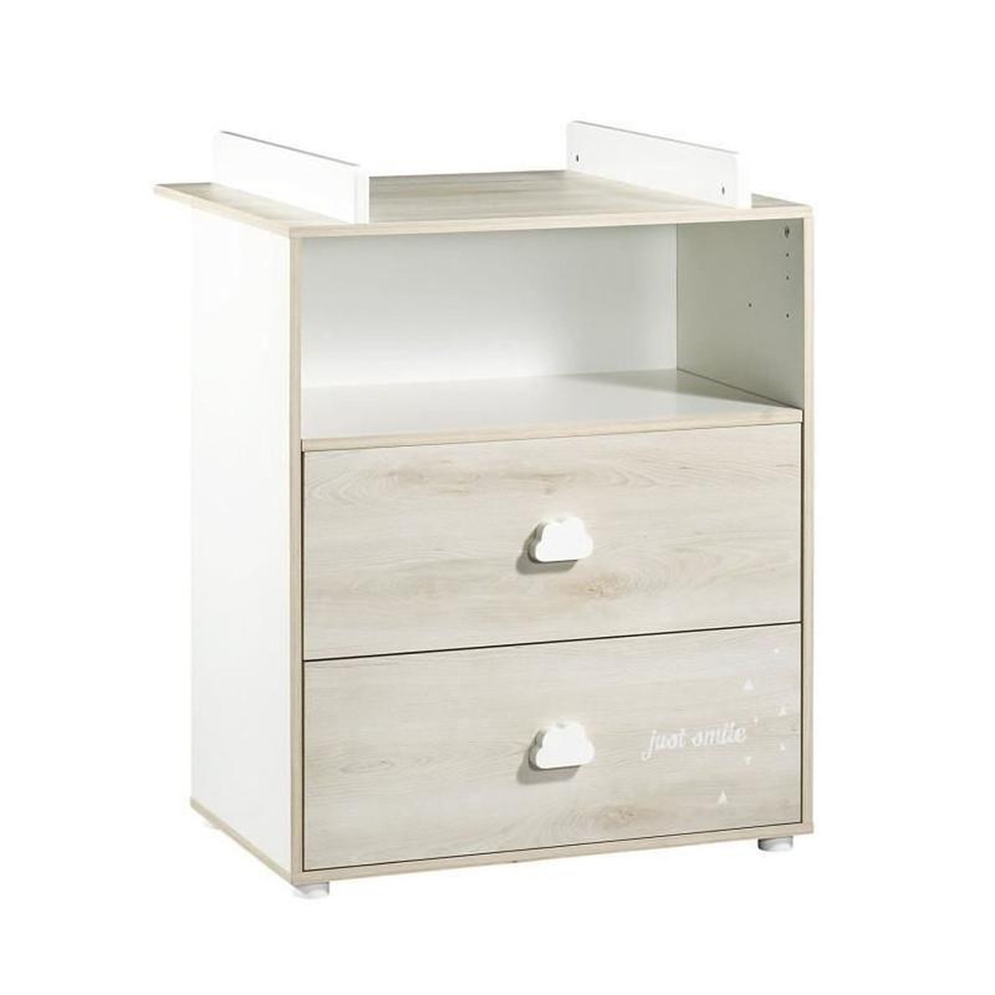 Voir la diapositive 1 : SAUTHON BABYPRICE  Commode a Langer Smile Hetre Cendre 2 Tiroirs