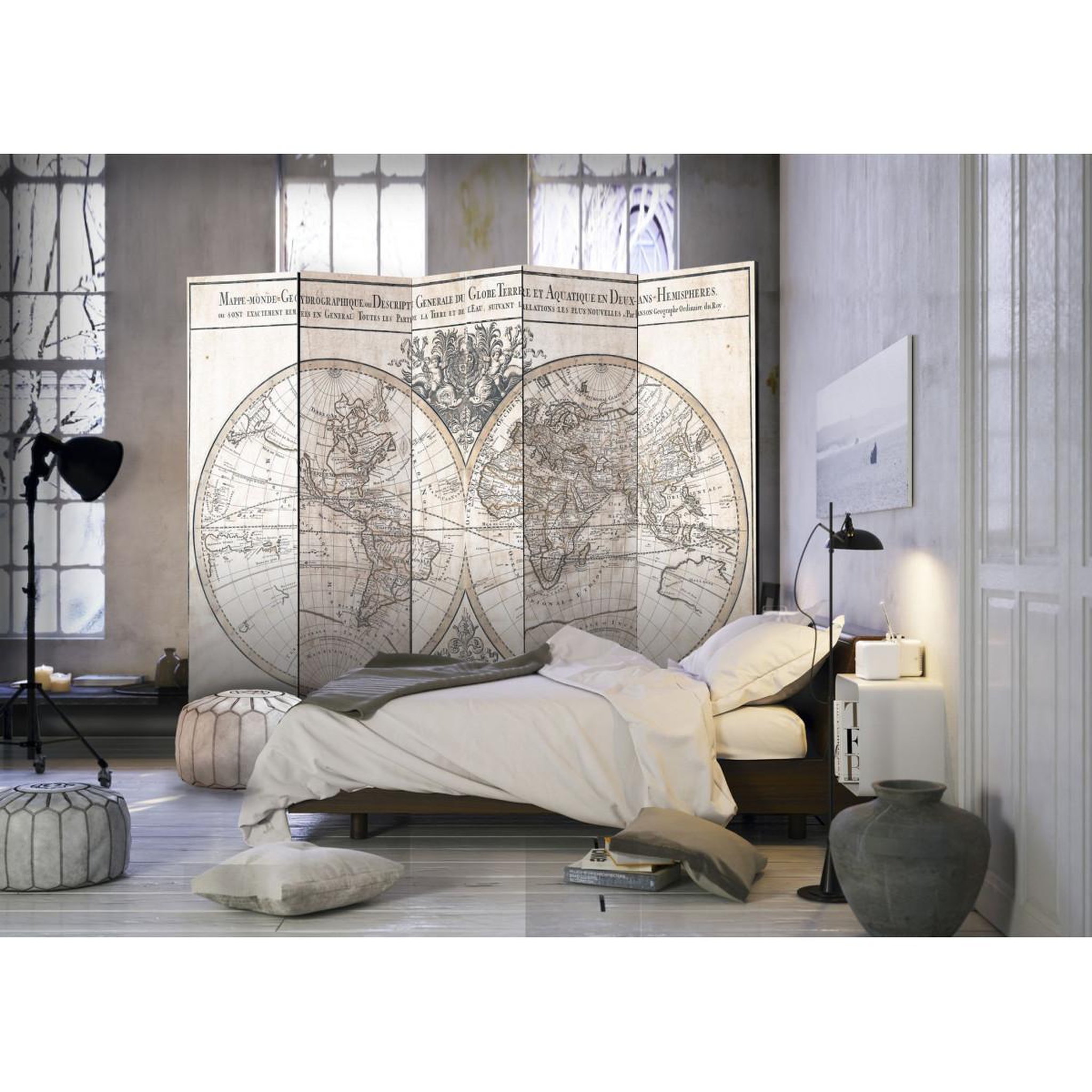 Voir la diapositive 2 : Paris Prix Paravent 5 volets  mappemonde geohydrographique  172x225cm