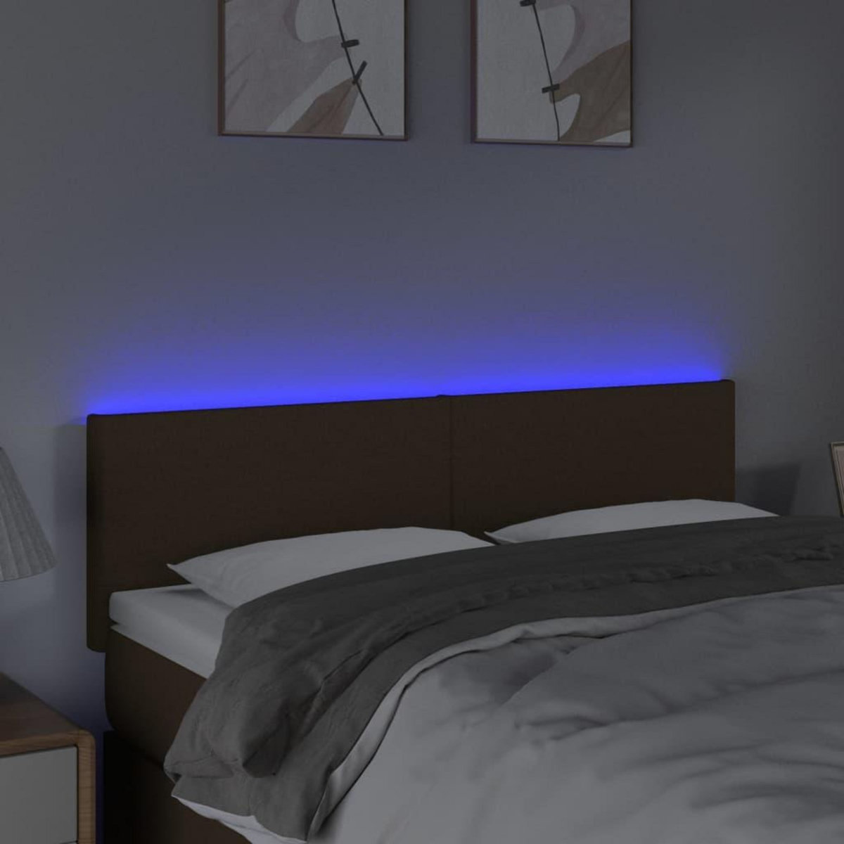 VIDAXL Tete de lit a LED Marron Fonce 144x5x78/88 cm Tissu