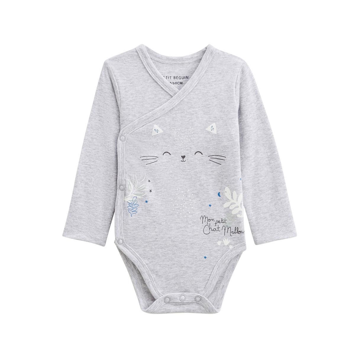 Petit Béguin Lot de 2 bodies bébé manches longues ouverture croisée Chatmallow