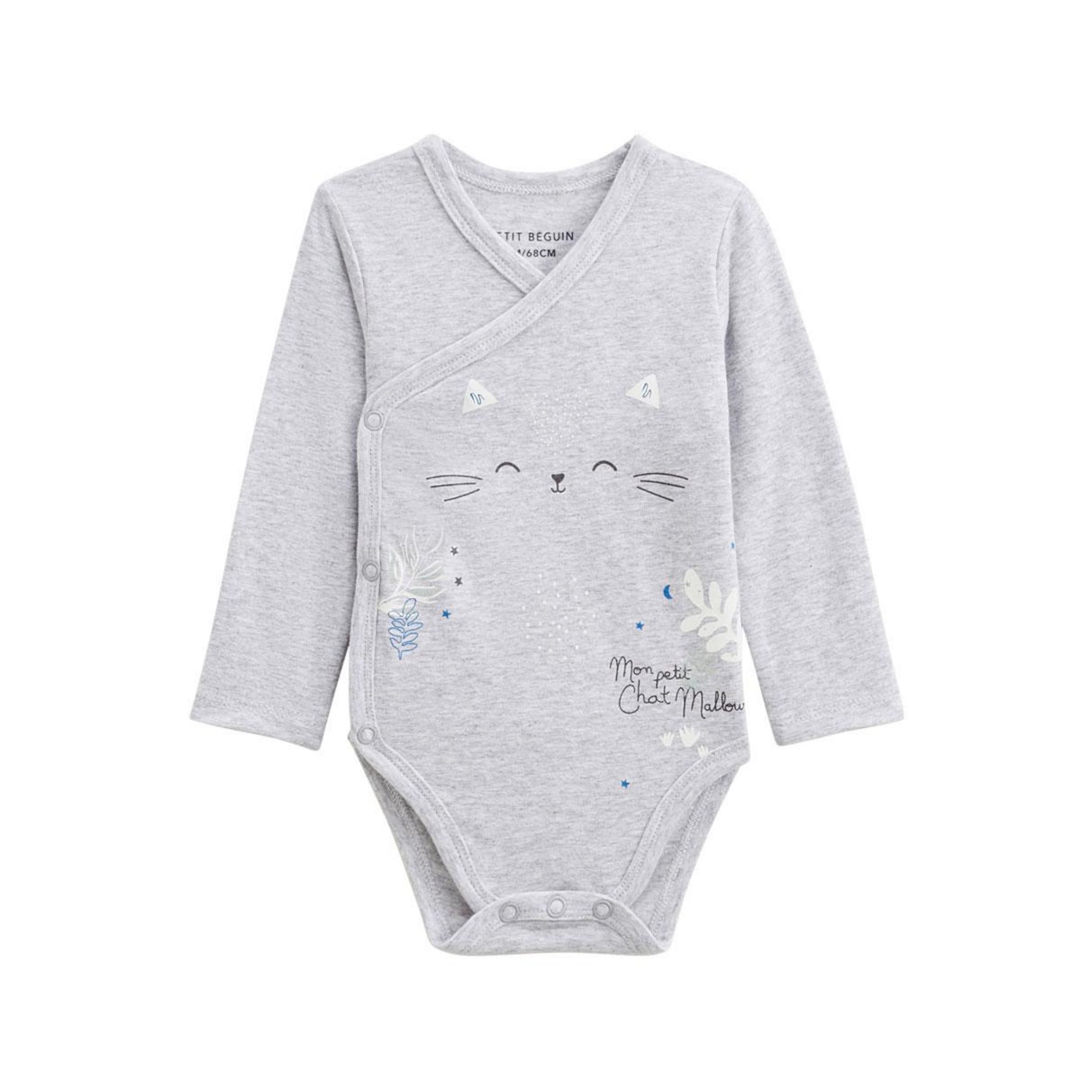 Petit Béguin Lot de 2 bodies bébé manches longues ouverture croisée Chatmallow