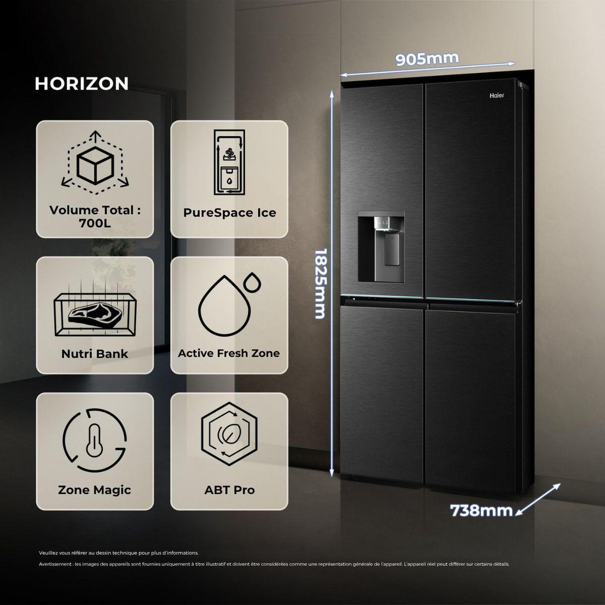 Voir la diapositive 2 : HAIER Réfrigérateur multi portes hcw99f18dimb nutribank