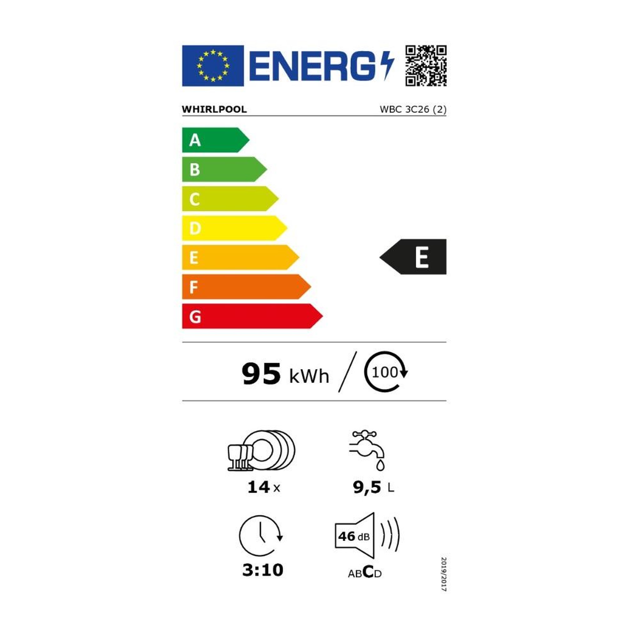 Voir la diapositive 2 : Whirlpool Lave-vaisselle 60cm 14 couverts 46db intégrable avec bandeau - wbc3c26