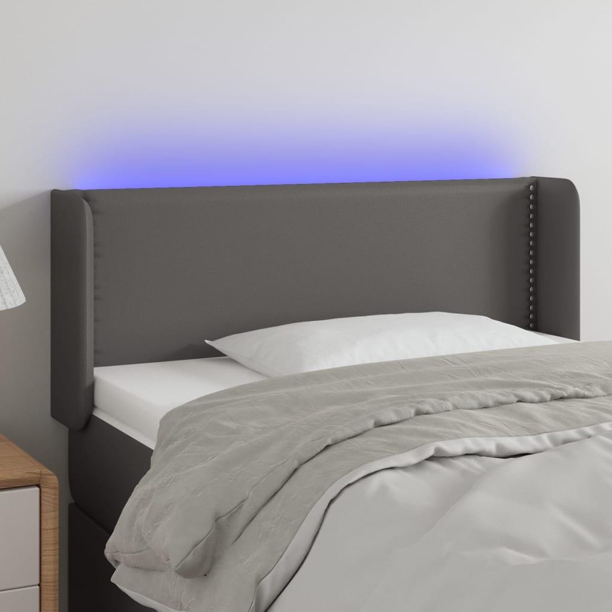 Voir la diapositive 1 : VIDAXL Tete de lit a LED Gris 93x16x78/88 cm Similicuir