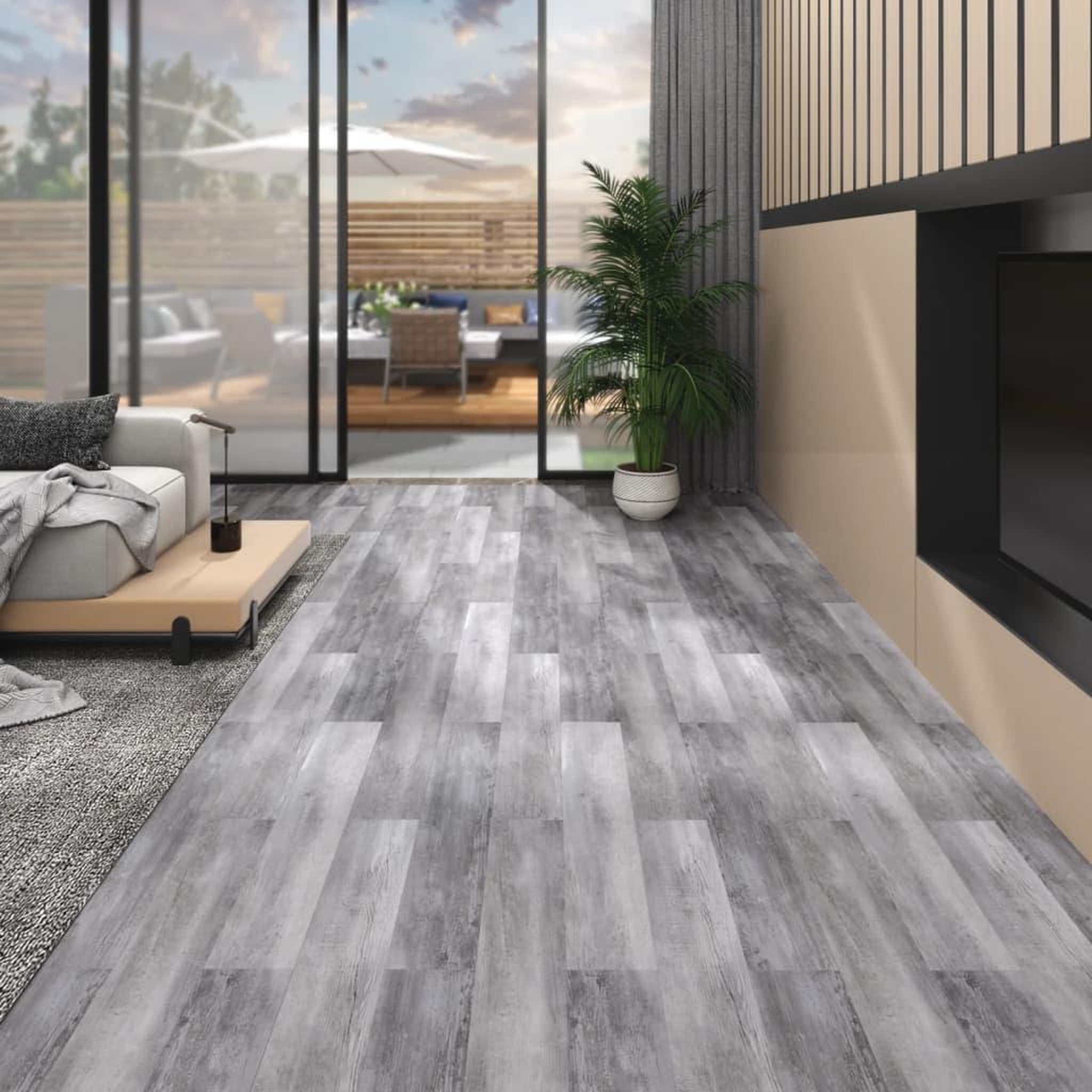 Voir la diapositive 1 : VIDAXL Dalles de plancher PVC 5,02 m^2 2 mm autoadhesif gris bois mat