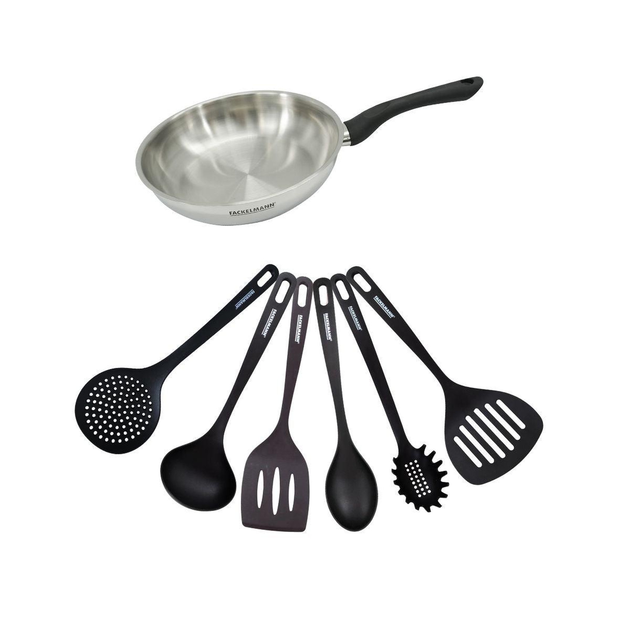 Fackelmann Set poêle 24 cm en inox et 6 ustensiles fackelmann geneva