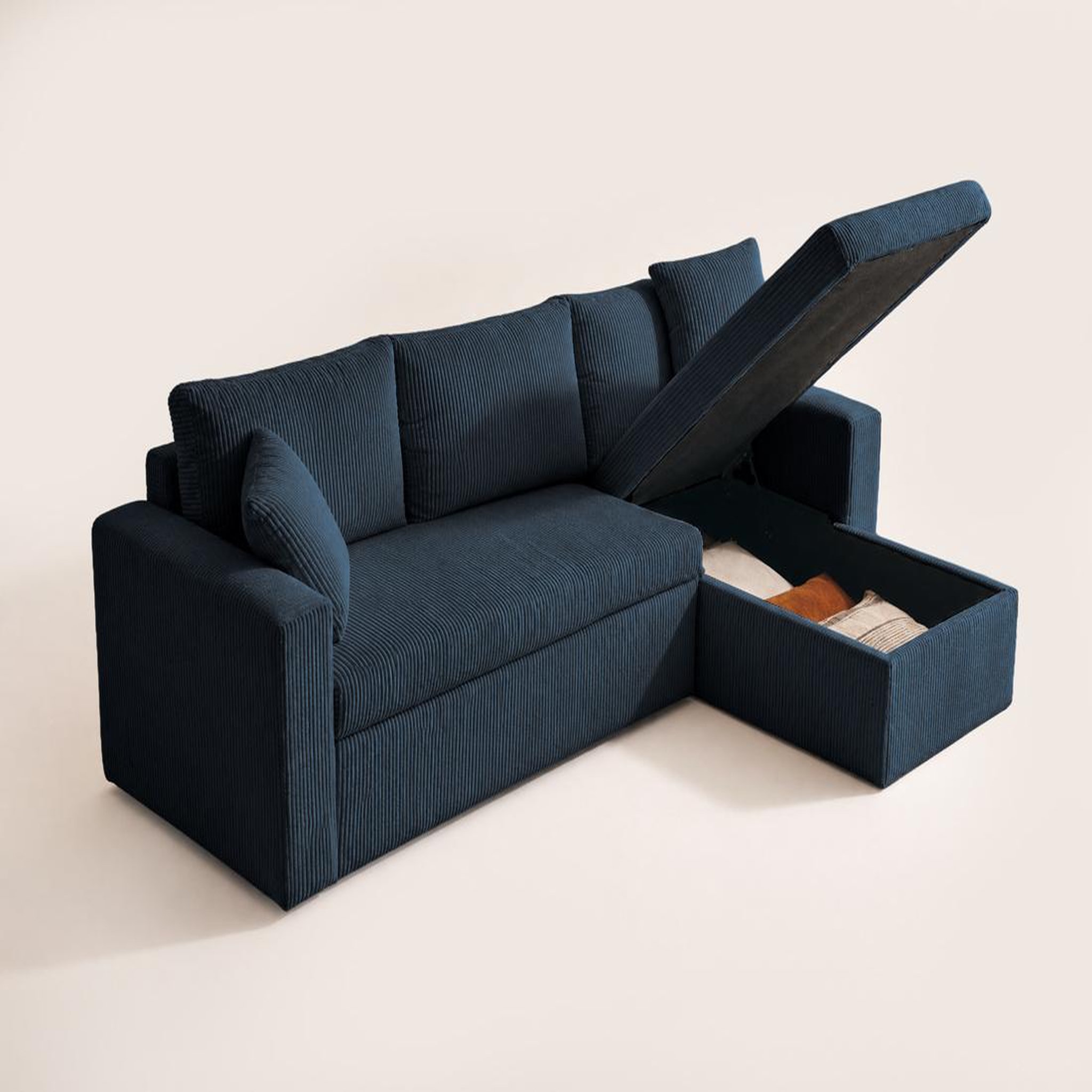 Voir la diapositive 6 : BEST MOBILIER Cyrus - canapé d'angle réversible 4 places - convertible avec coffre - en velours côtelé