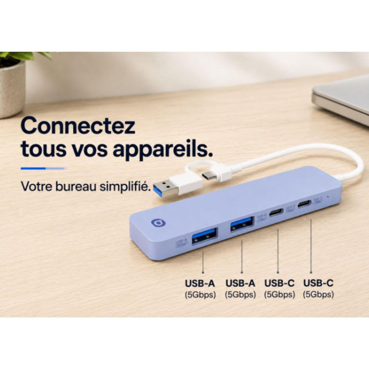 ESSENTIEL B Hub USB C 4 en 1 USB C Violet - Vr