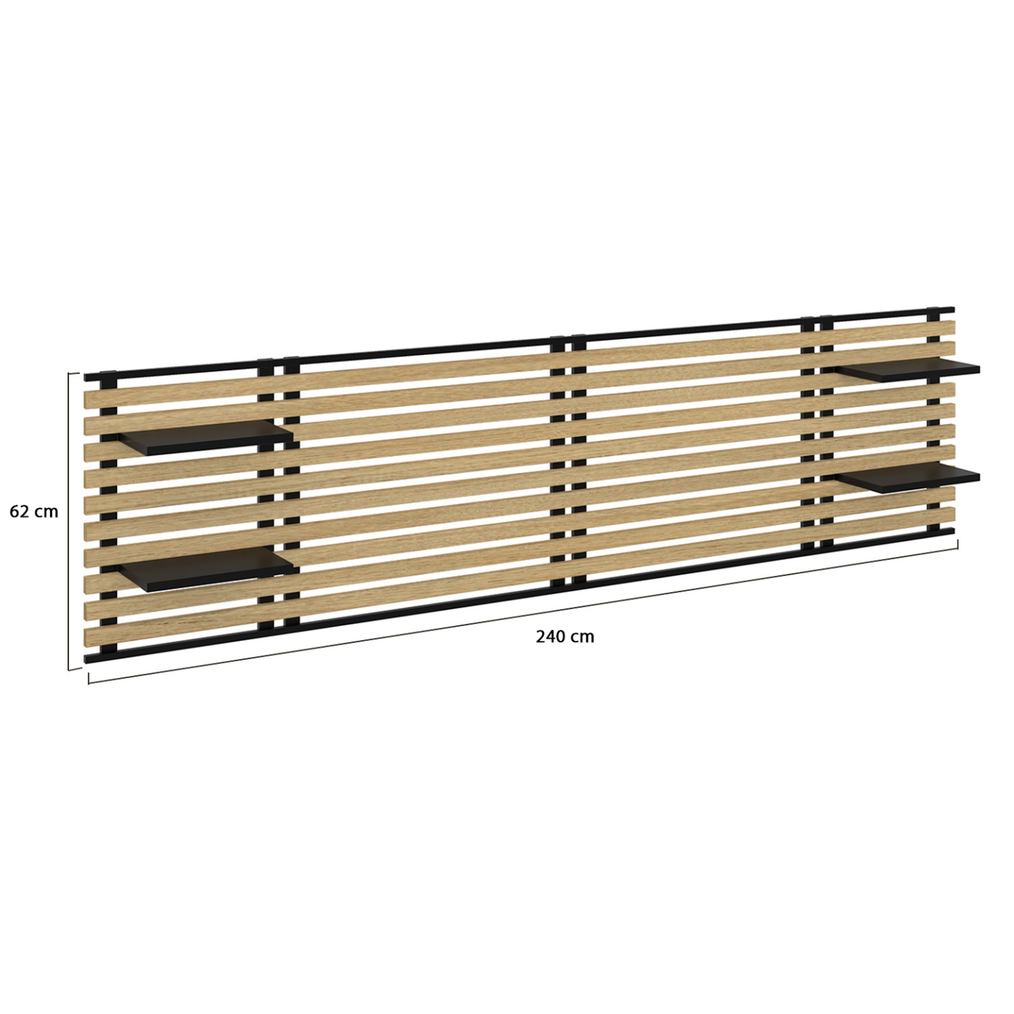 Voir la diapositive 4 : ID MARKET Tête de lit suspendue en lattes detroit 240 cm bois et métal noir avec étagères design industriel