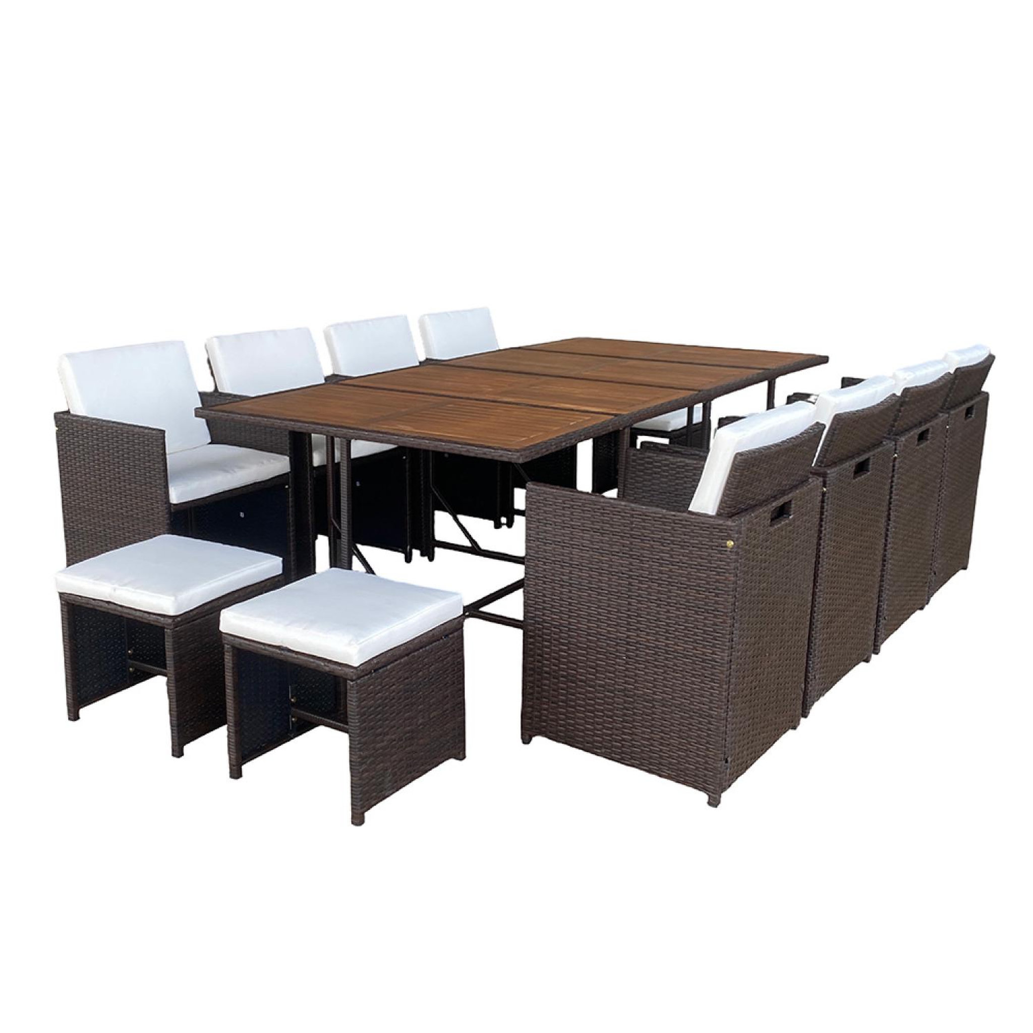 CONCEPT USINE Salon de jardin 12 pl en résine marron et coussins beige + housse TOLEDO