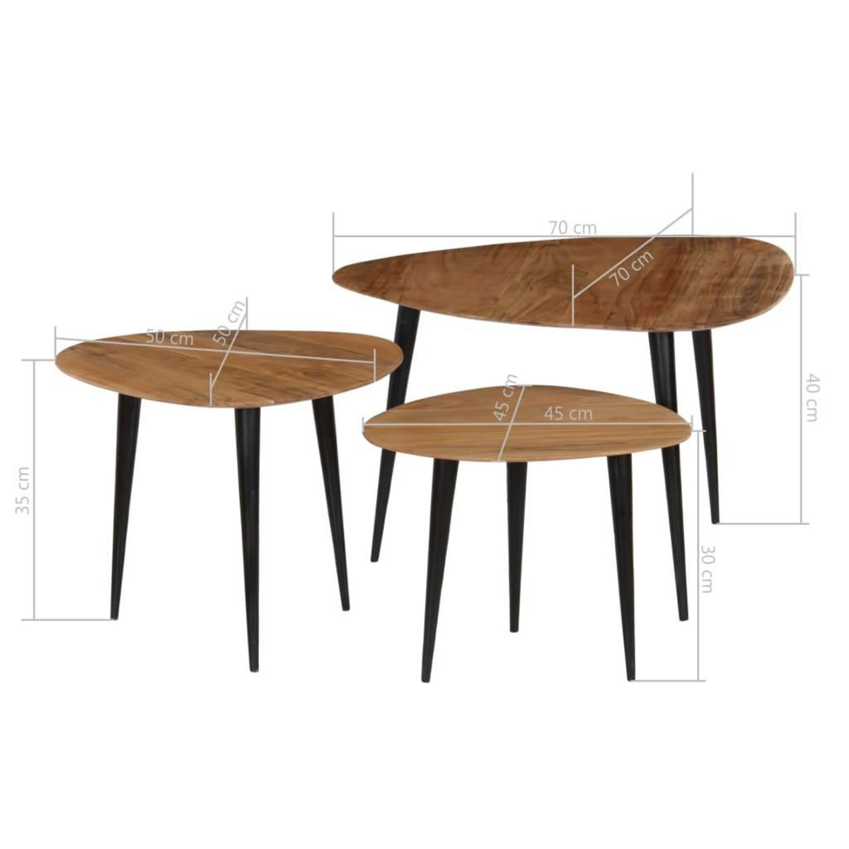 VIDAXL Tables basses 3 pcs Bois d'acacia massif