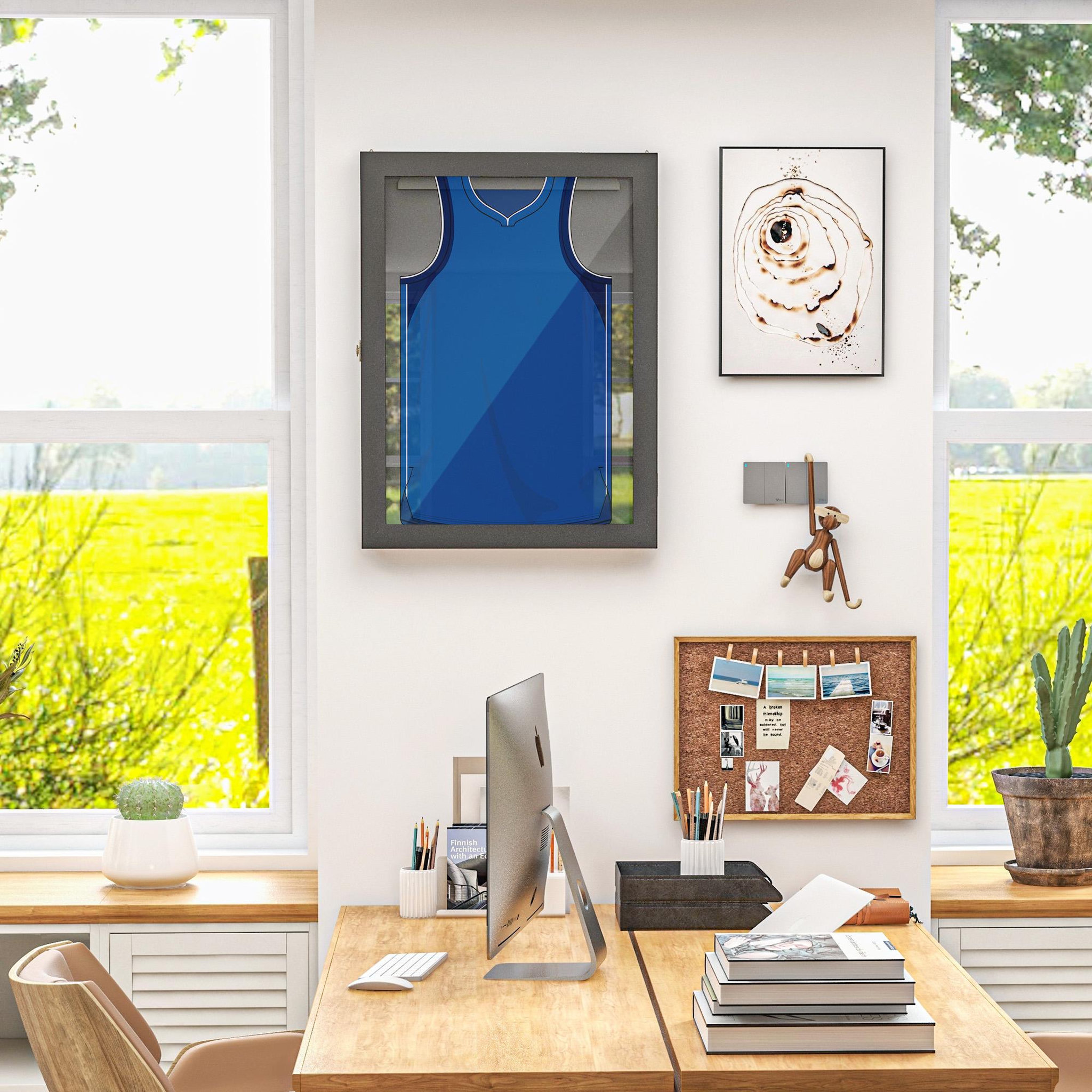 Voir la diapositive 2 : HOMCOM Frame box T-frame cadre pour maillot porte acrylique doublure interne feutre dim. 60L x 7l x 80H cm noir