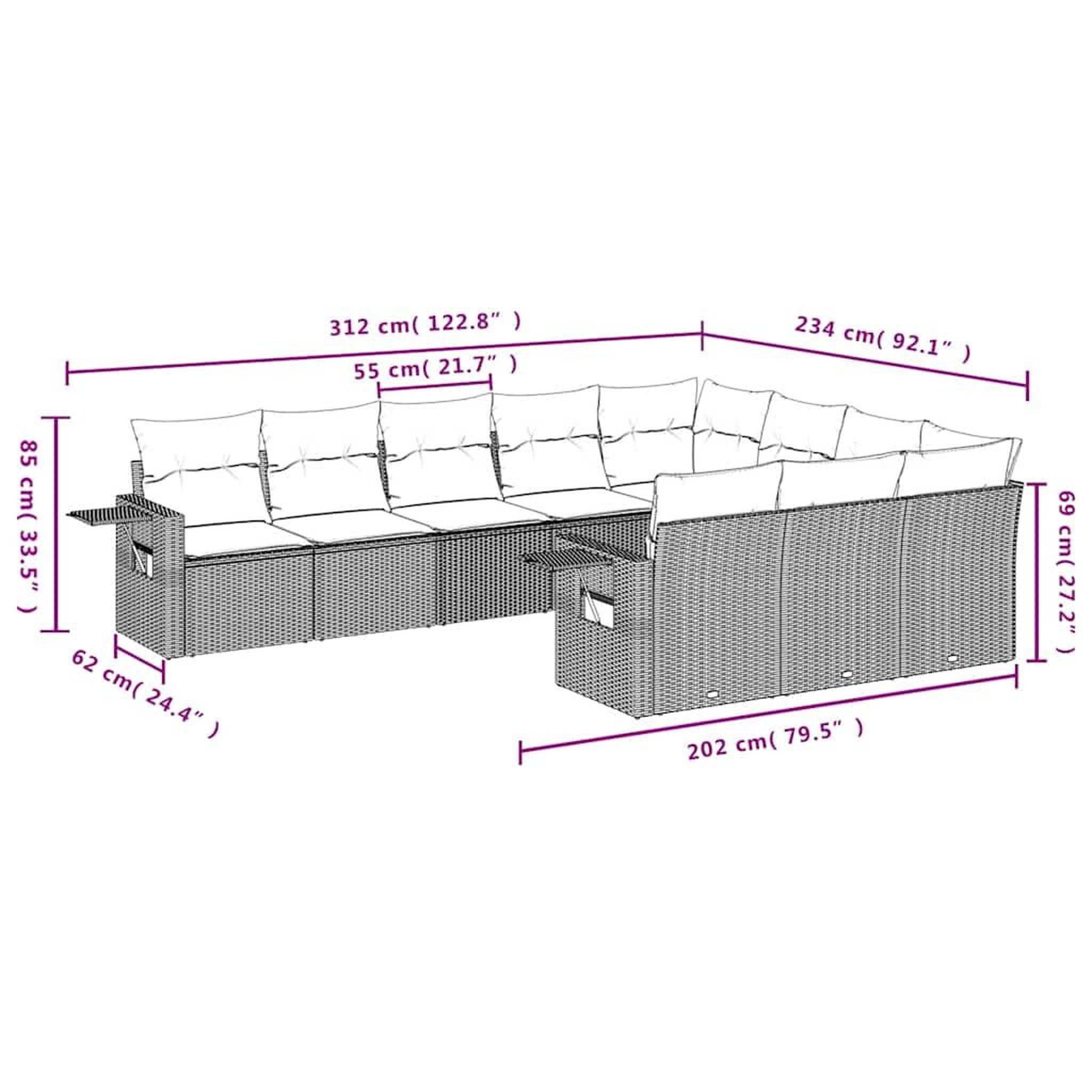 Voir la diapositive 6 : VIDAXL Salon de jardin avec coussins 10 pcs gris clair resine tressee