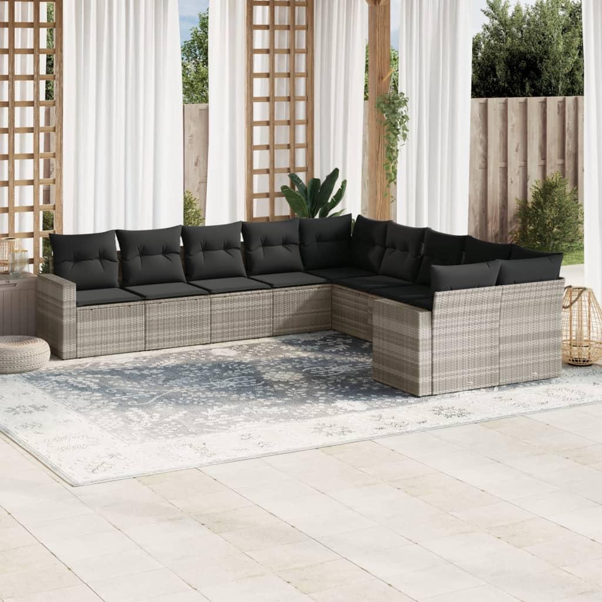 VIDAXL Salon de jardin avec coussins 10 pcs gris clair resine tressee