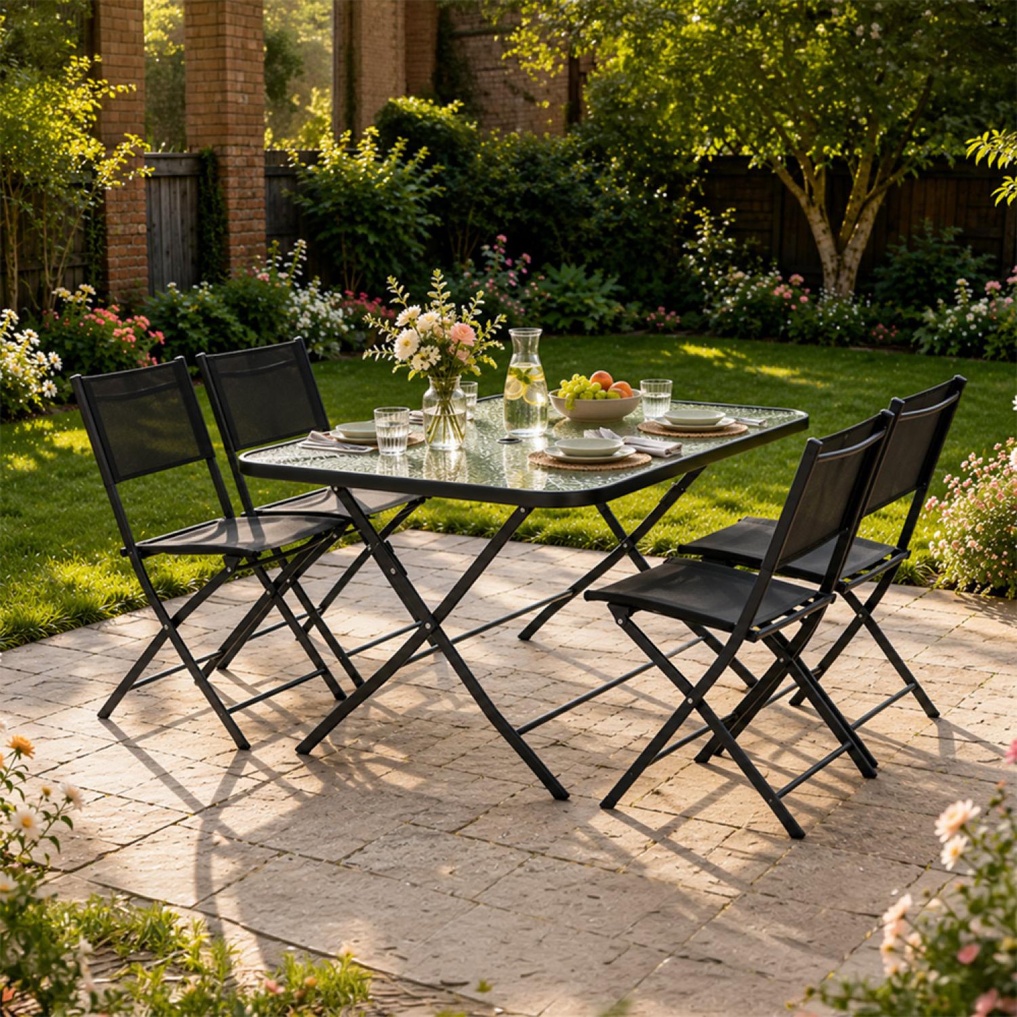 Voir la diapositive 4 : CONCEPT USINE Ensemble table de jardin 130 cm et 4 chaises pliantes MAHON