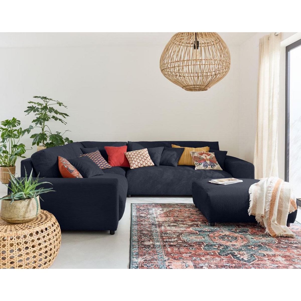 LISA DESIGN Garance - module d'assise 2 places avec accoudoir gauche - en velours côtelé