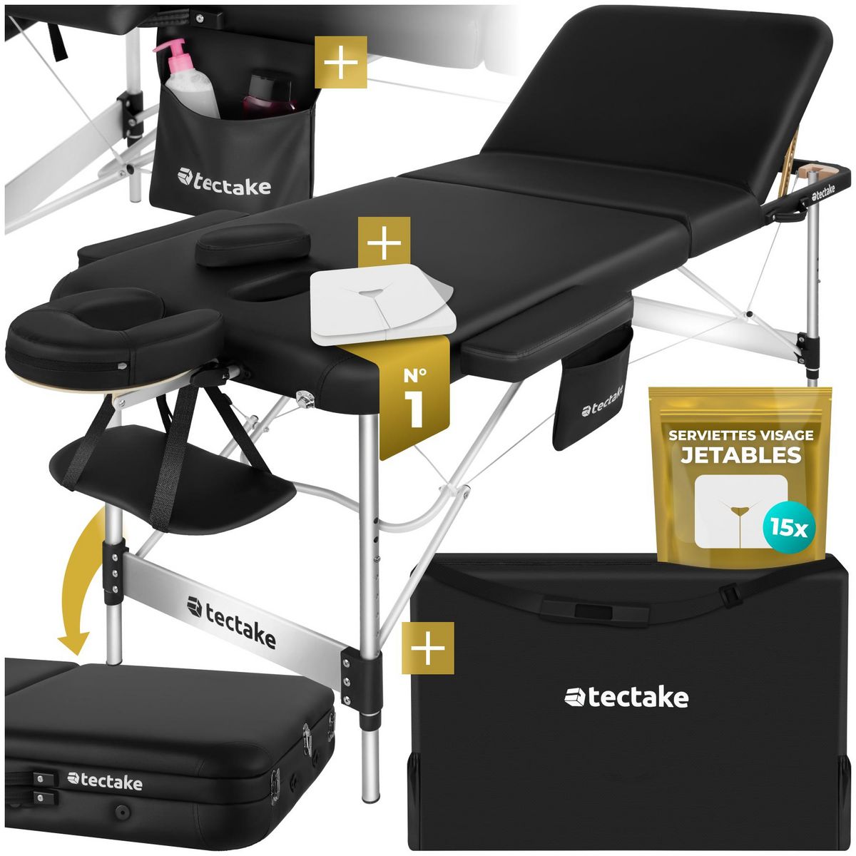tectake Table 3 zones de massage largeur 70 cm et rembourrage 5 cm noir