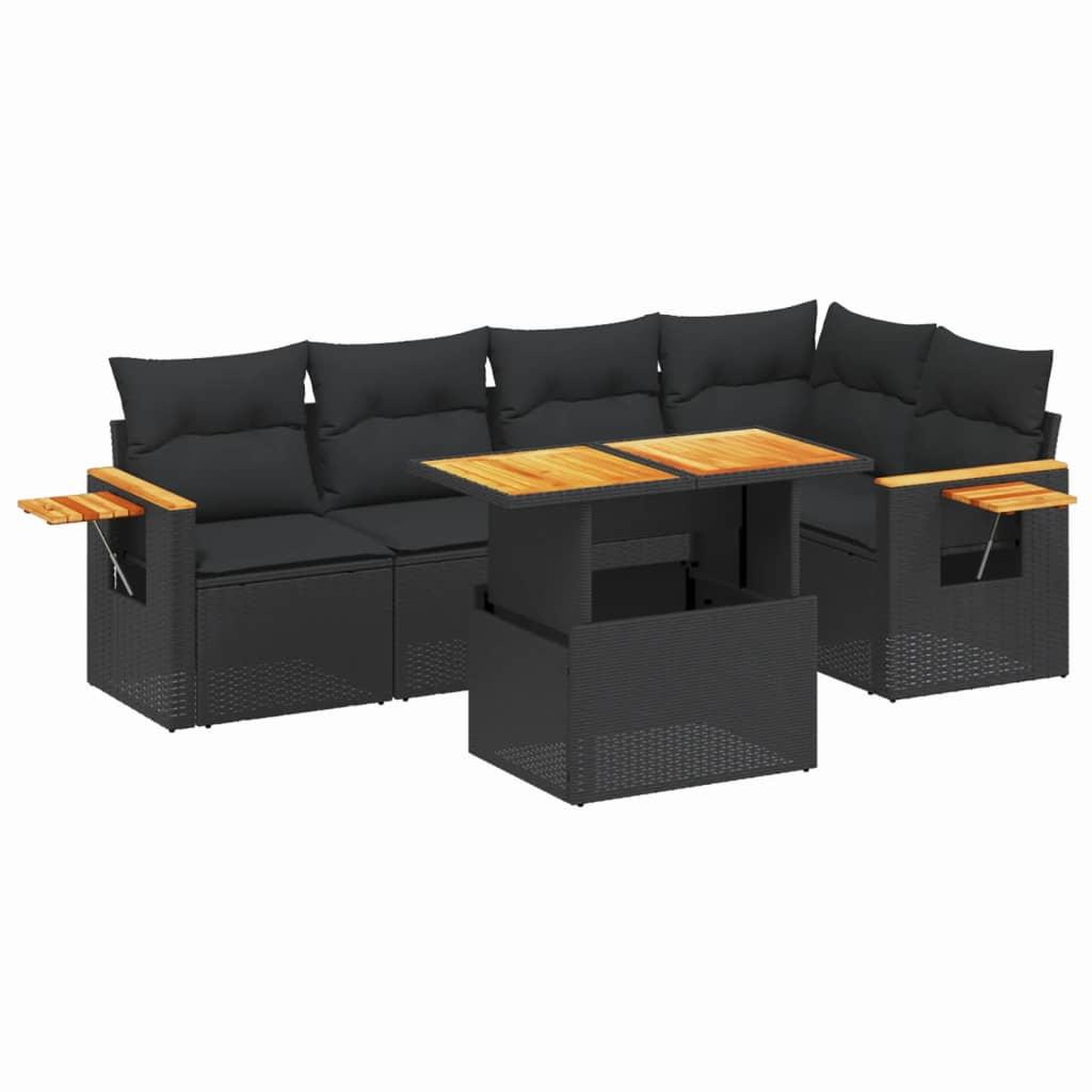 Voir la diapositive 2 : VIDAXL Salon de jardin 6 pcs avec coussins noir resine tressee