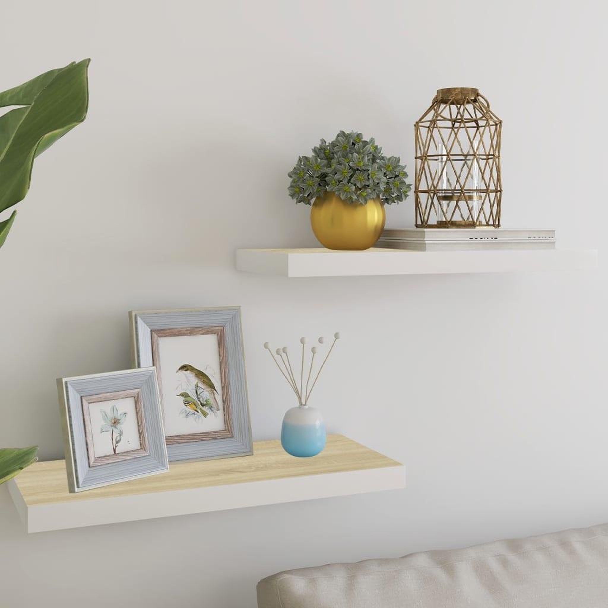 Voir la diapositive 1 : VIDAXL Etageres flottantes 2 pcs chene et blanc 60x23,5x3,8 cm MDF