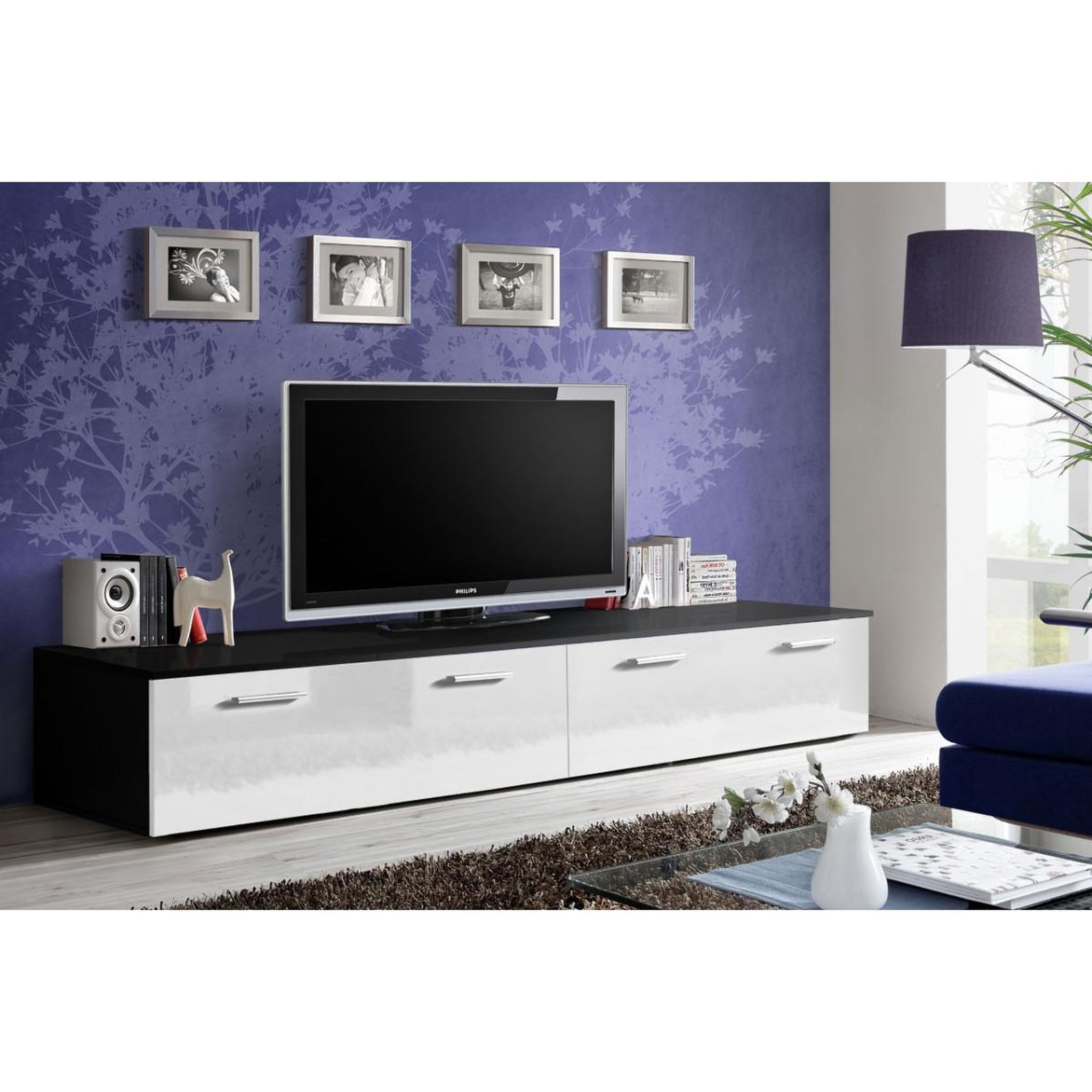 Voir la diapositive 4 : Paris Prix Meuble tv design  duo  200cm blanc & noir