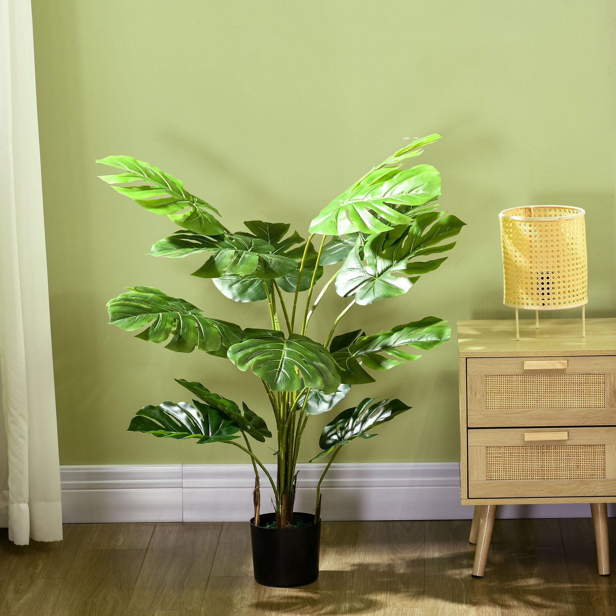 Voir la diapositive 2 : HOMCOM Arbre artificiel plante artificielle Monstera H. 120 cm tronc branches lichen feuilles de tortue grand réalisme pot inclus