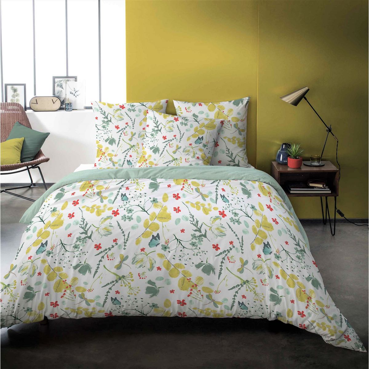 Parure de drap en satin de coton motifs fleuris CHAMPETRE