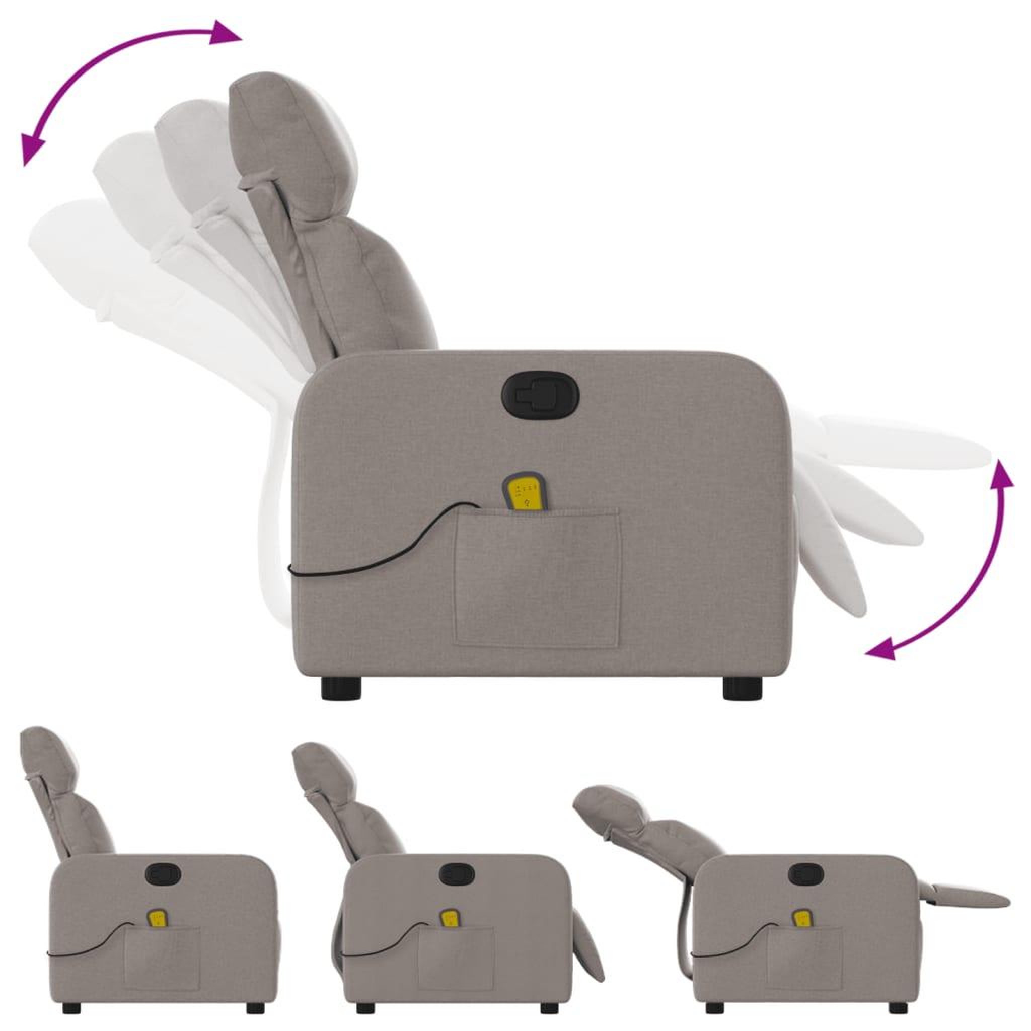 Voir la diapositive 5 : VIDAXL Fauteuil de massage inclinable Taupe Tissu