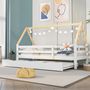 Voir la diapositive 4 : MERAX Lit gigogne 90x200(90x190)cm bois coloris blanc+naturel