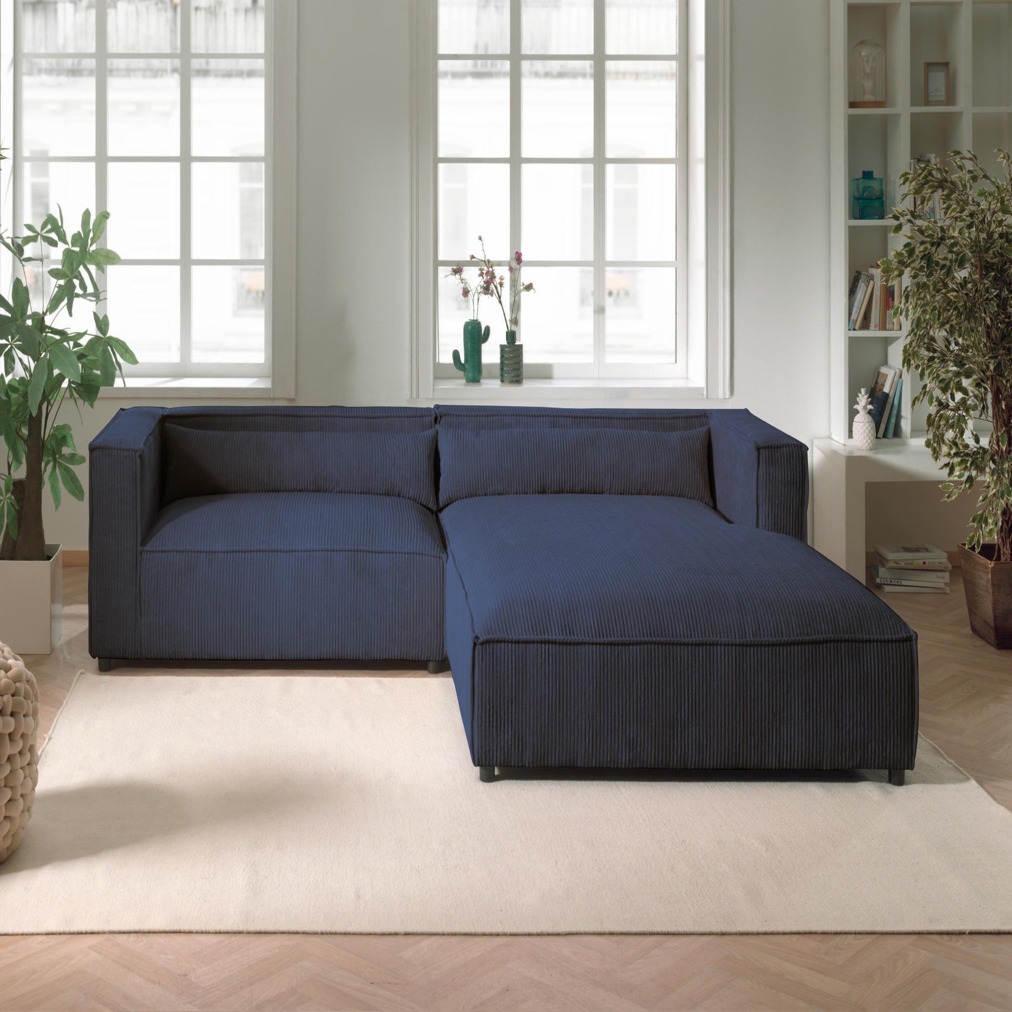 Voir la diapositive 5 : BEST MOBILIER Ela - canapé d'angle droit 4 places - en velours côtelé - style contemporain