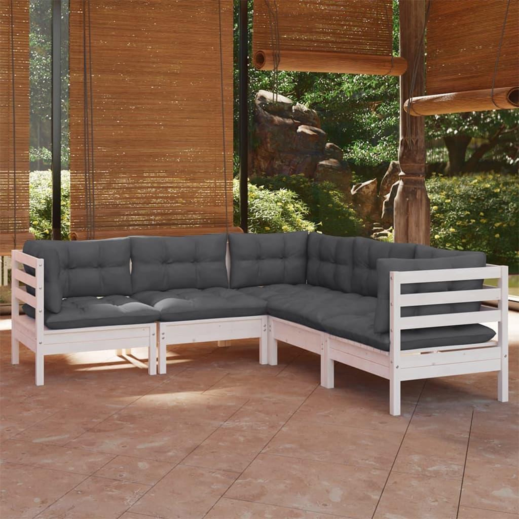 Voir la diapositive 1 : VIDAXL Salon de jardin 5 pcs avec coussins blanc bois de pin solide