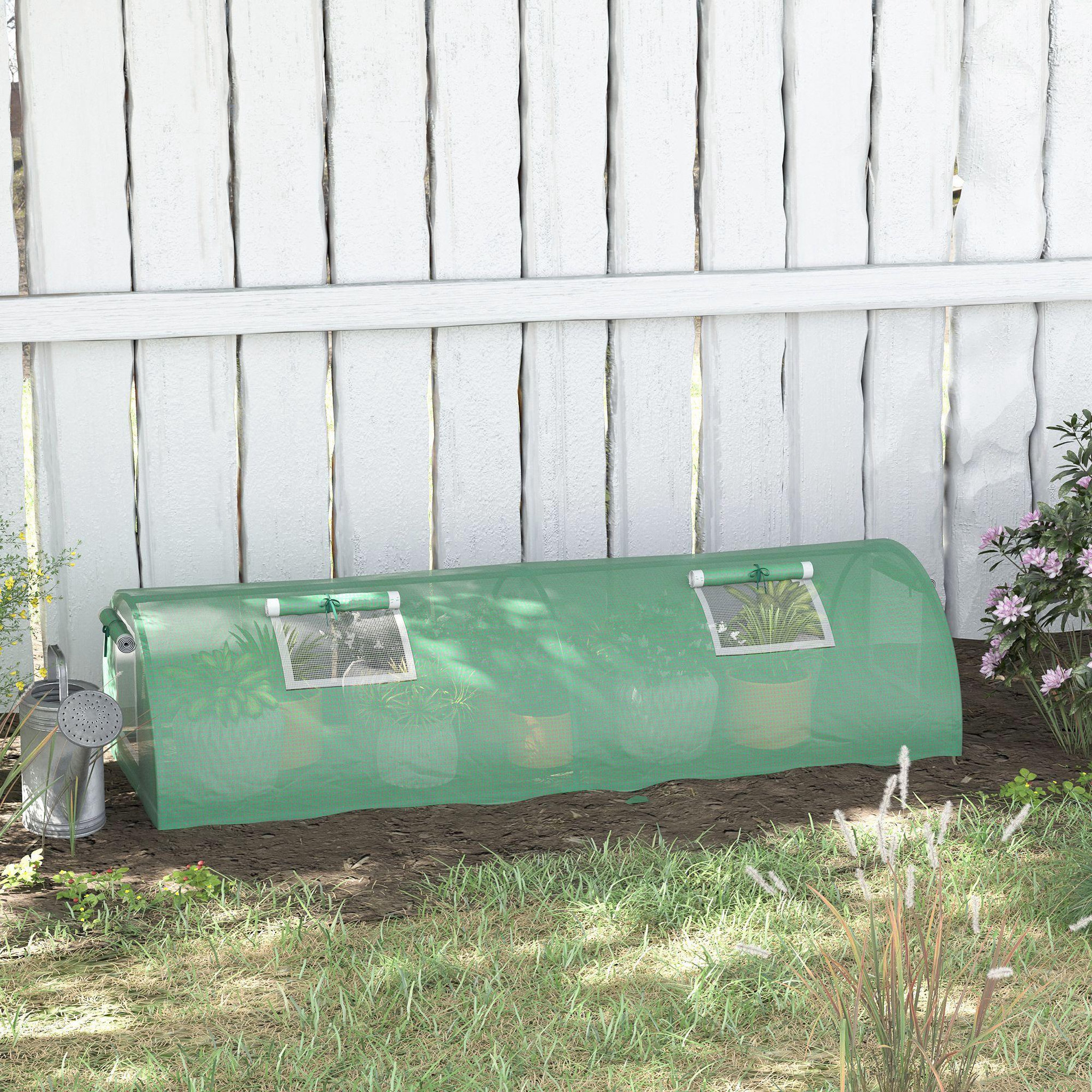 Voir la diapositive 6 : OUTSUNNY Mini serre tunnel de jardin 4 fenêtres enroulables acier pe vert