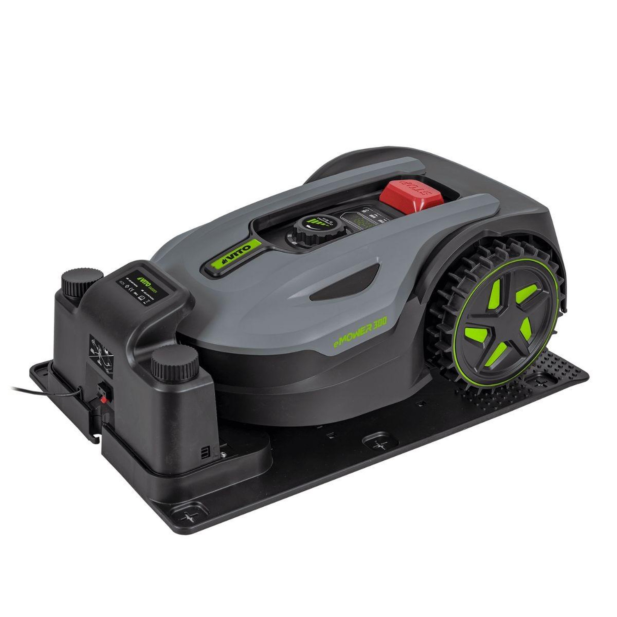 VITO Robot tondeuse sans fil 300m2 brushless 3 lames coupe 180mm retour station automatique mulching vito