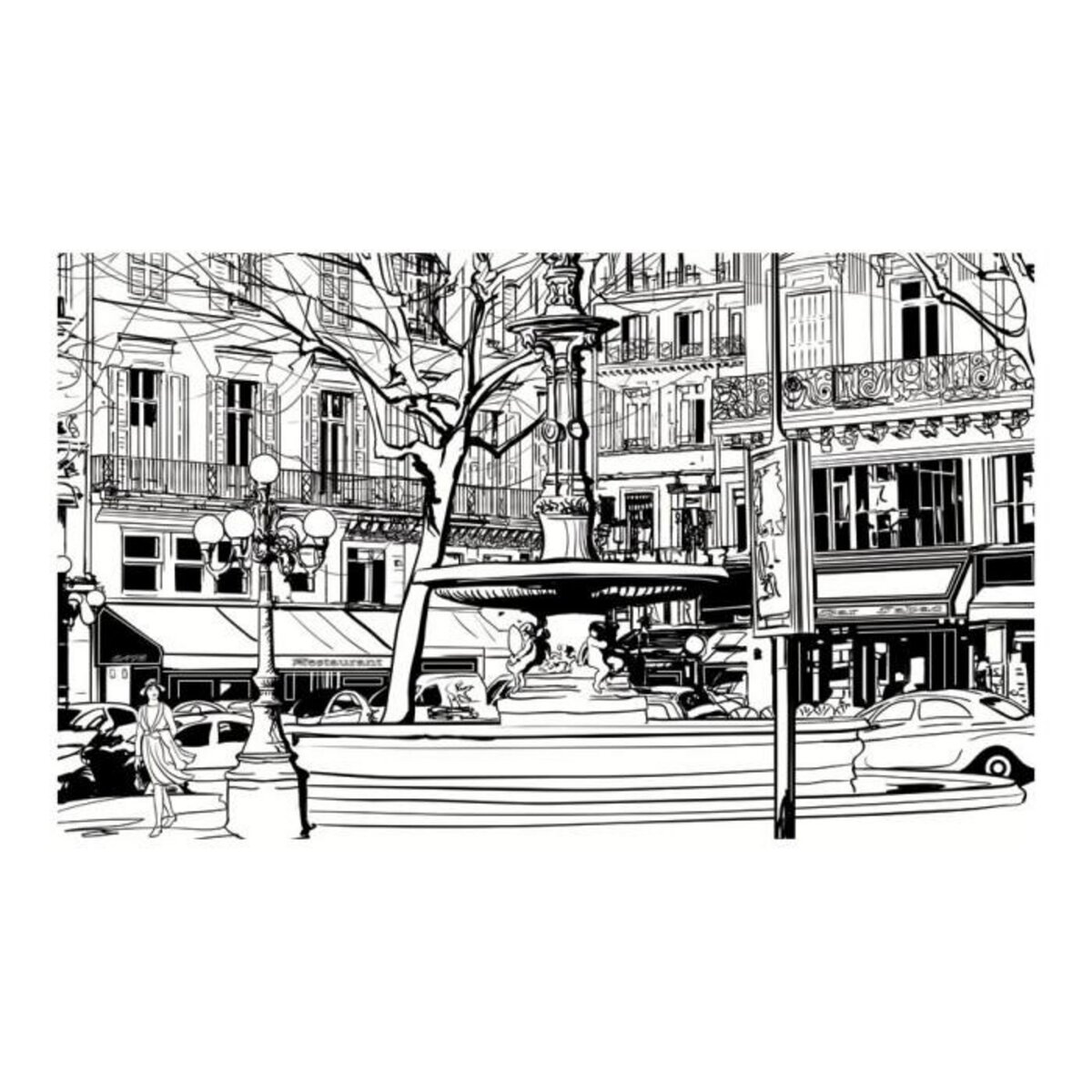 Paris Prix Papier Peint  Sketch of Parisian Fountain II  270x450cm
