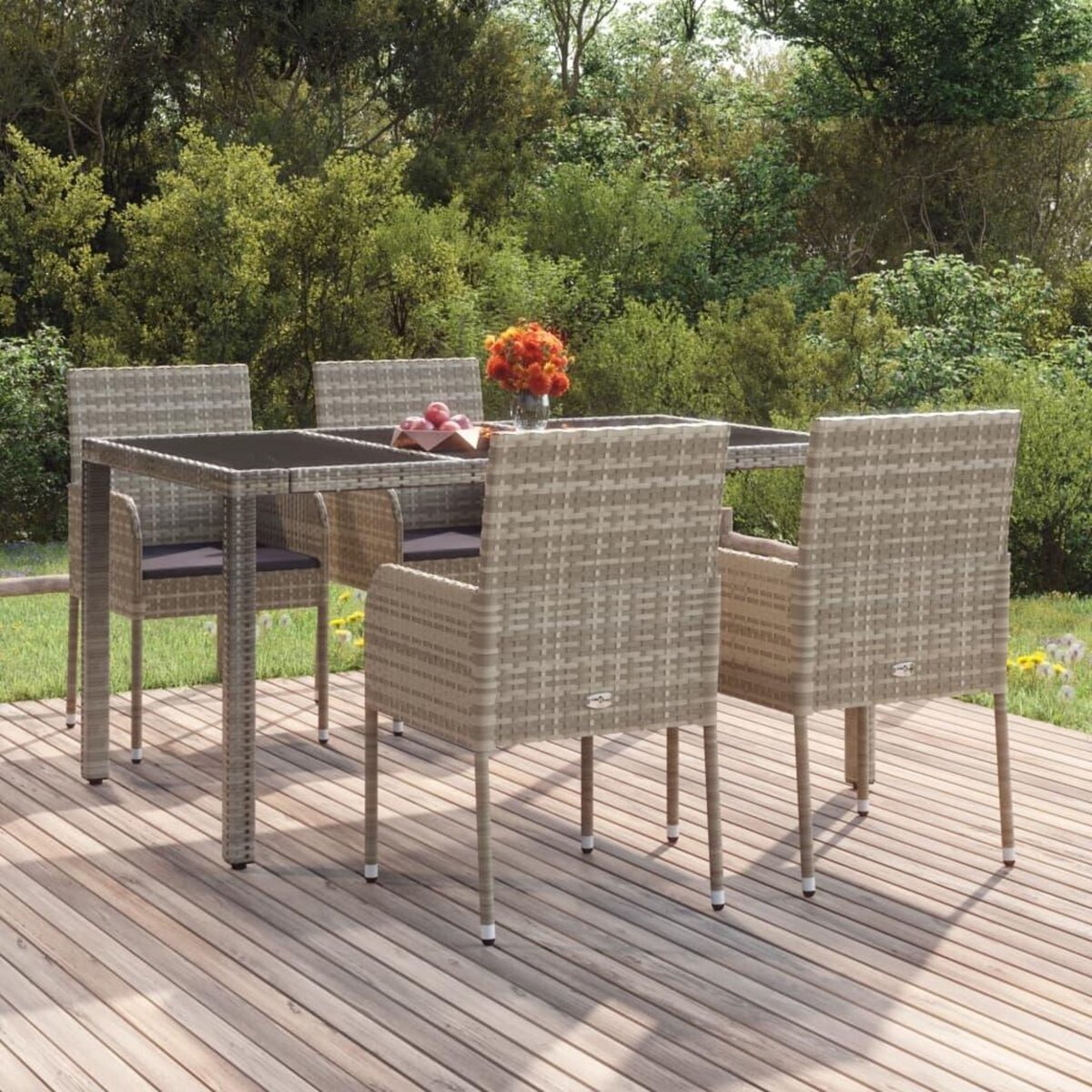VIDAXL Chaises de jardin avec coussins lot de 4 Resine tressee Gris