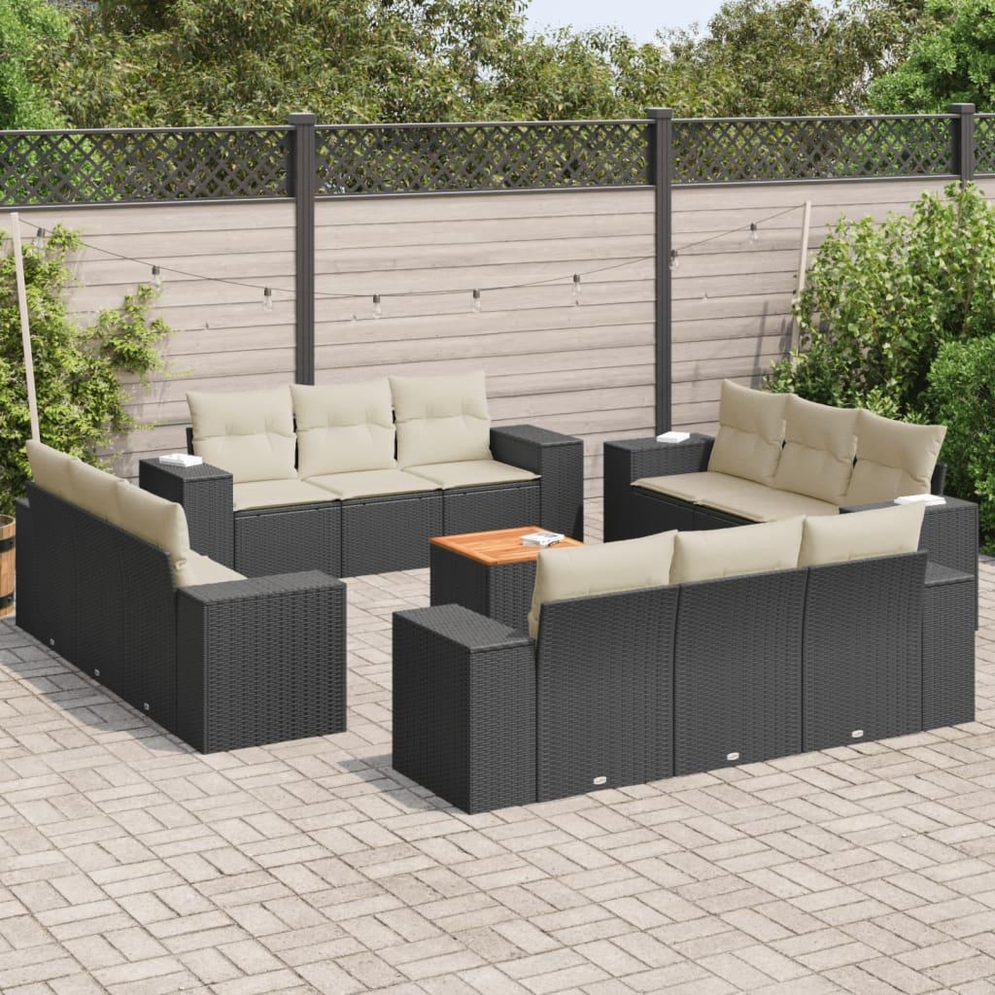 VIDAXL Salon de jardin avec coussins 13 pcs noir resine tressee