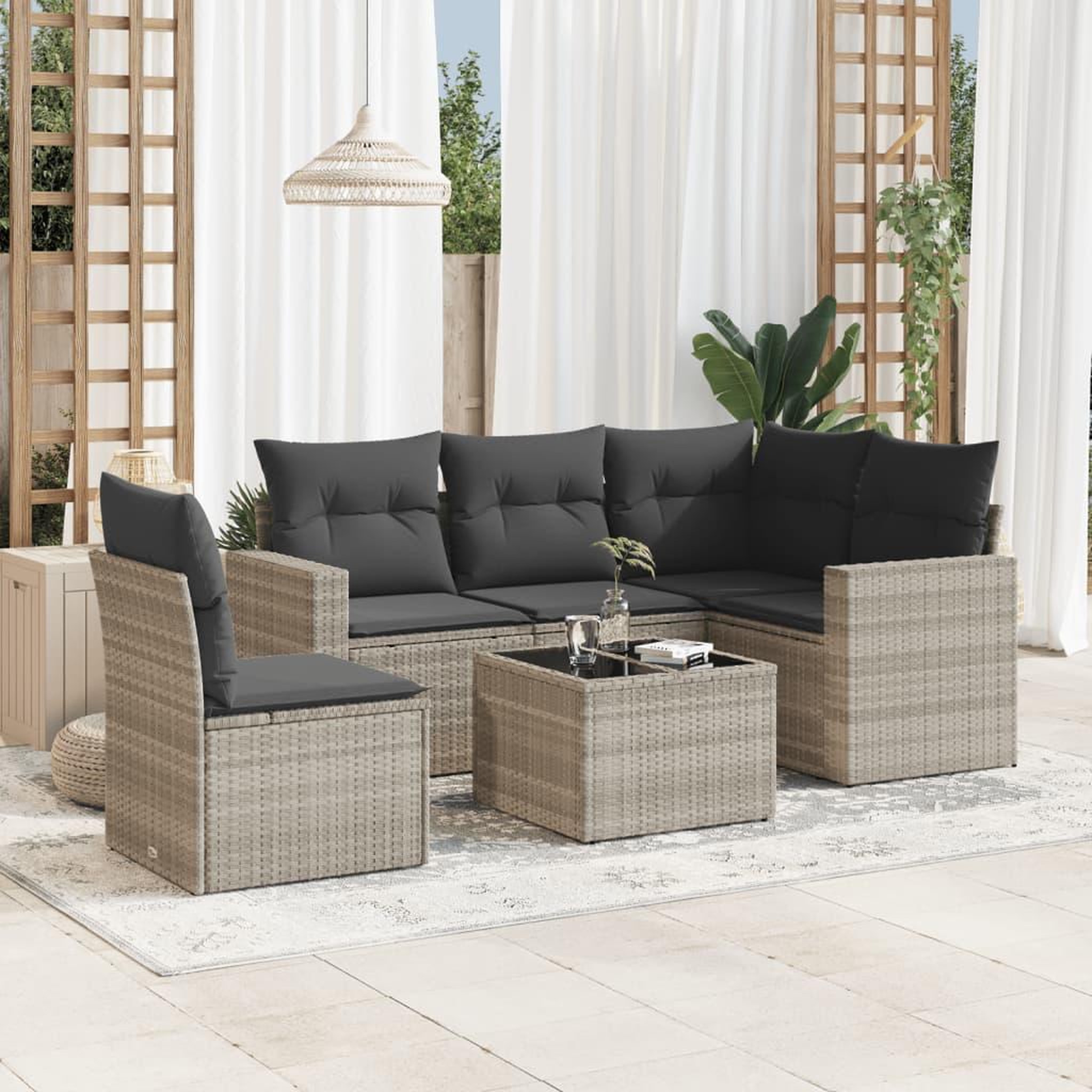 VIDAXL Salon de jardin 6 pcs avec coussins gris clair resine tressee