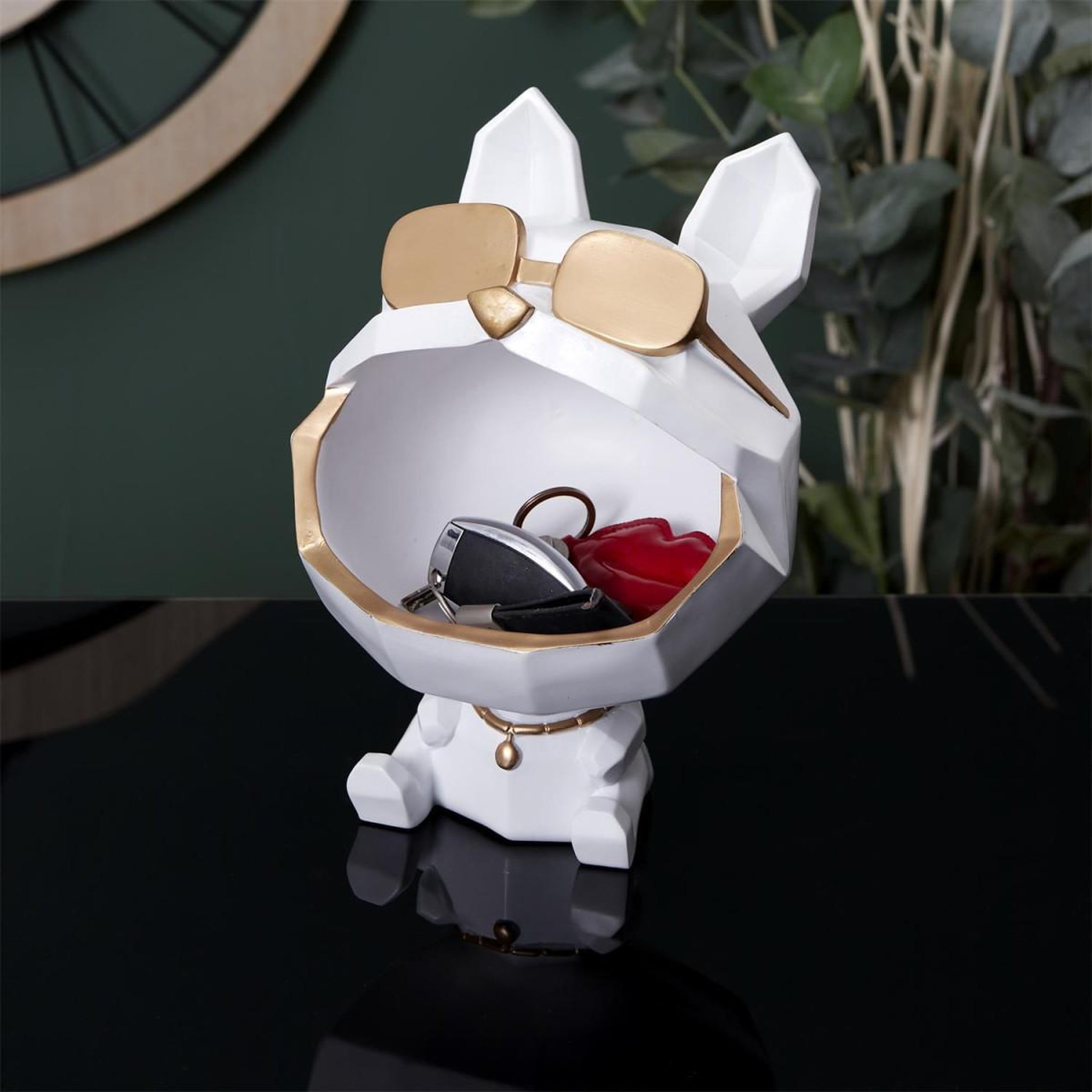 Voir la diapositive 3 : The Home Deco Factory Statuette & vide-poche  chien à lunettes  23cm blanc