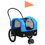 VIDAXL Remorque de velo pour chiens et poussette 2-en-1 bleu et noir