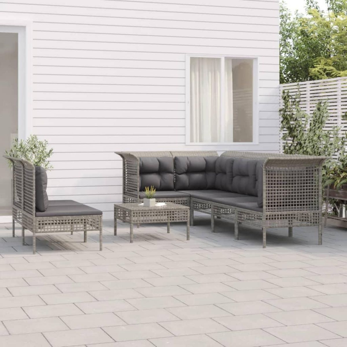 VIDAXL Salon de jardin 8 pcs avec coussins Gris Resine tressee