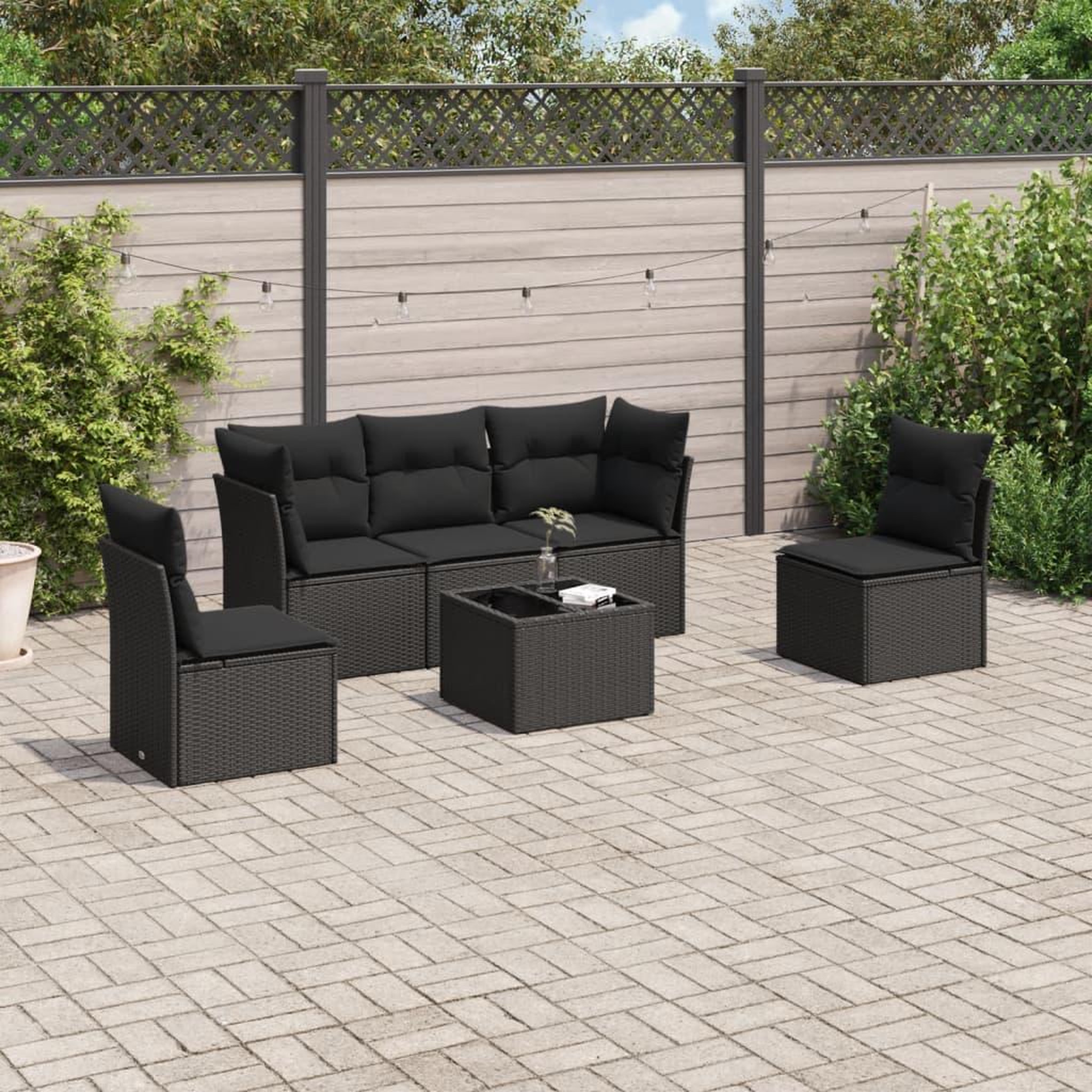 VIDAXL Salon de jardin 6 pcs avec coussins noir resine tressee