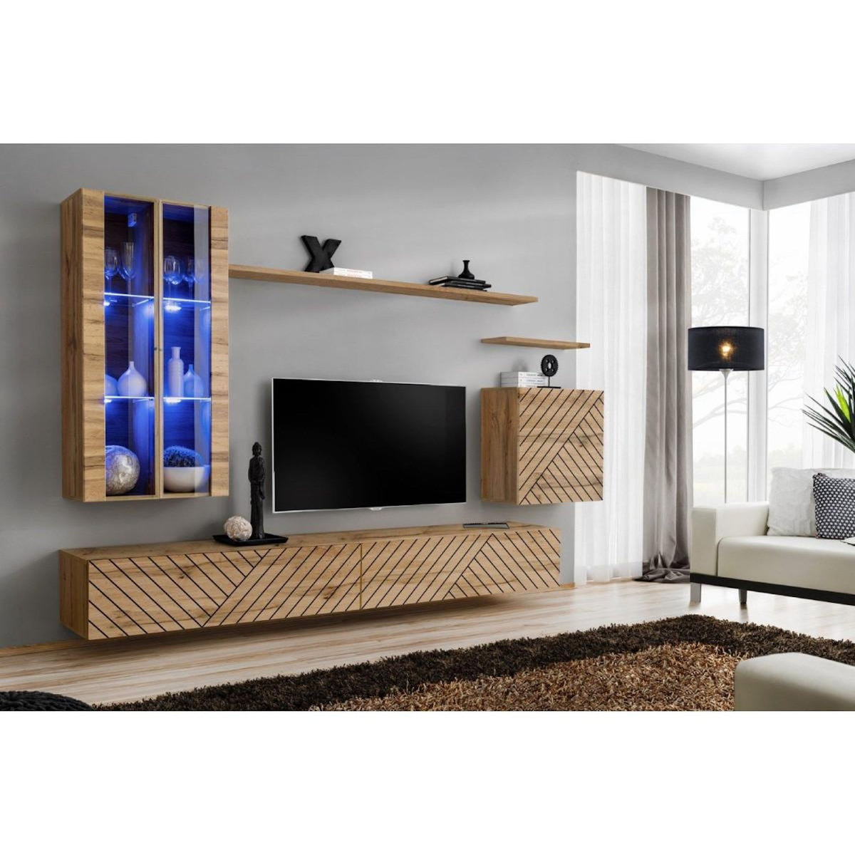 Paris Prix Ensemble Meuble TV  Switch Lamel XII  270cm Naturel