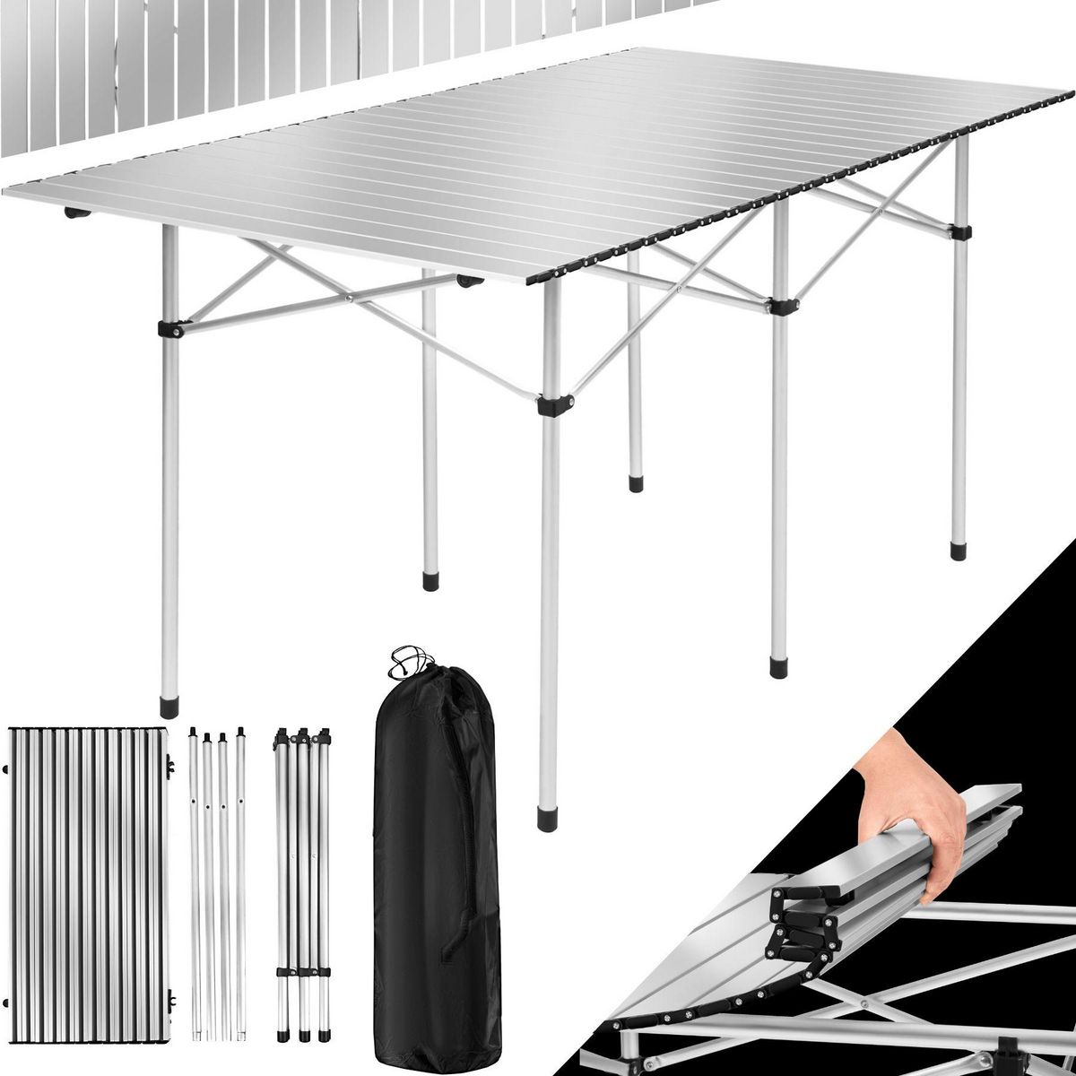 tectake Table de camping pliable gris