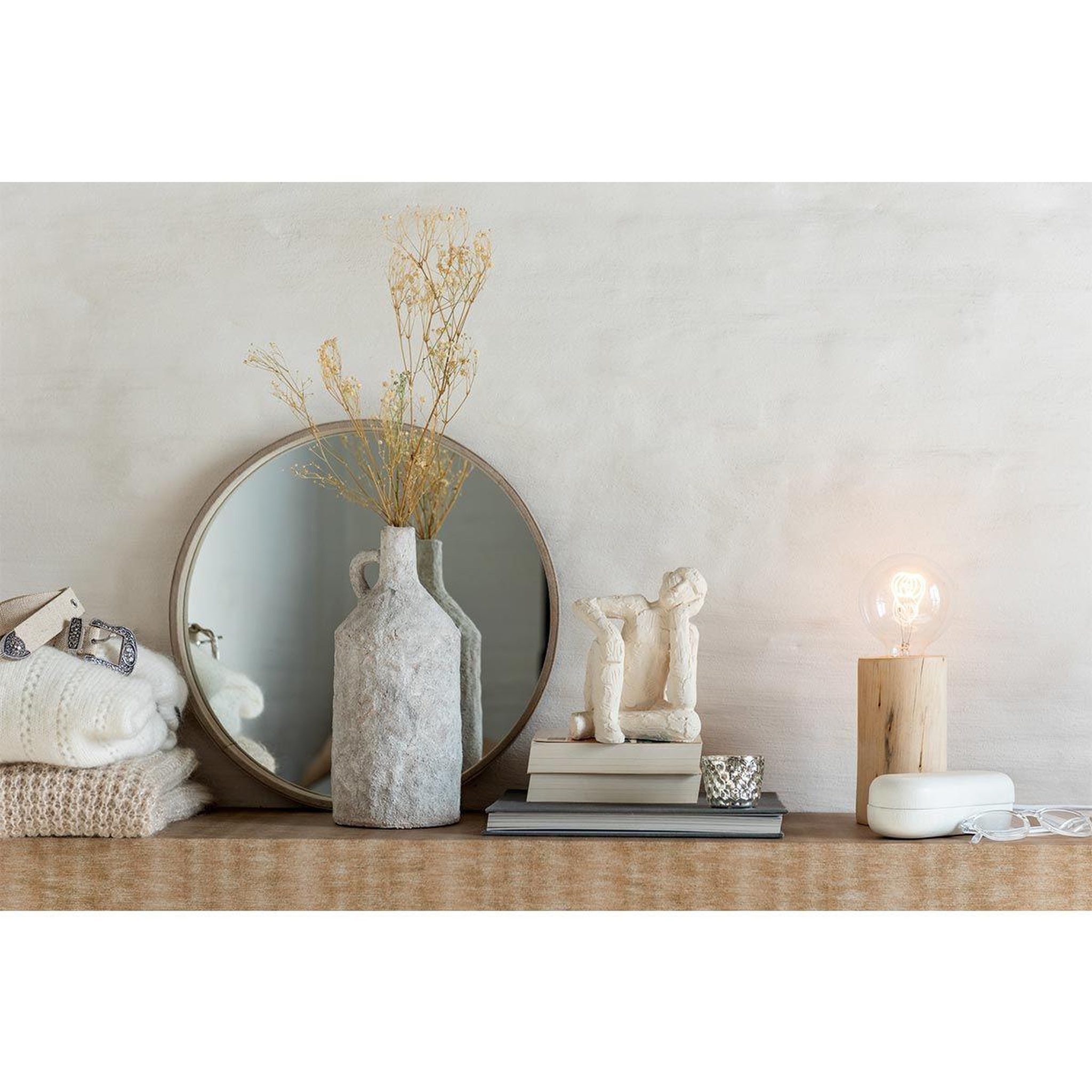 Voir la diapositive 5 : J-LINE Pied de Lampe en Bois  Silas  16cm Naturel