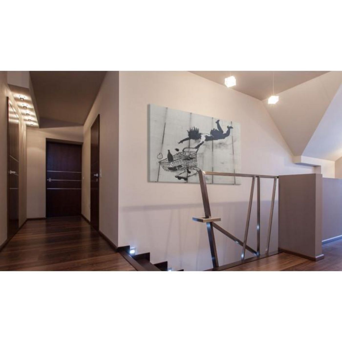 Paris Prix Tableau  Femme Tombe avec un Chariot de Supermarché - Banksy  40x60cm