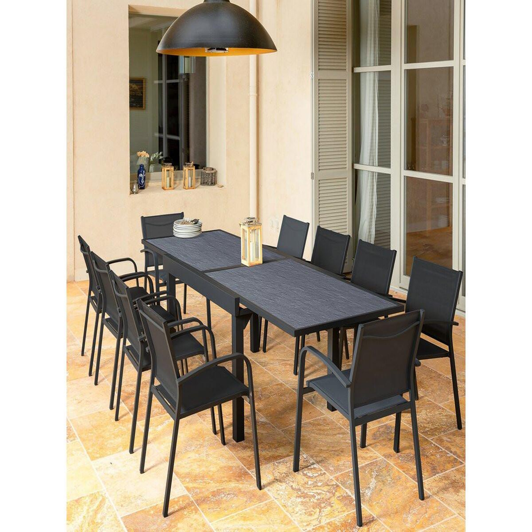 Voir la diapositive 2 : Habitat et Jardin Table jardin en aluminium extensible  Lagos  - 200/320 x 105 x 76 cm - Noir