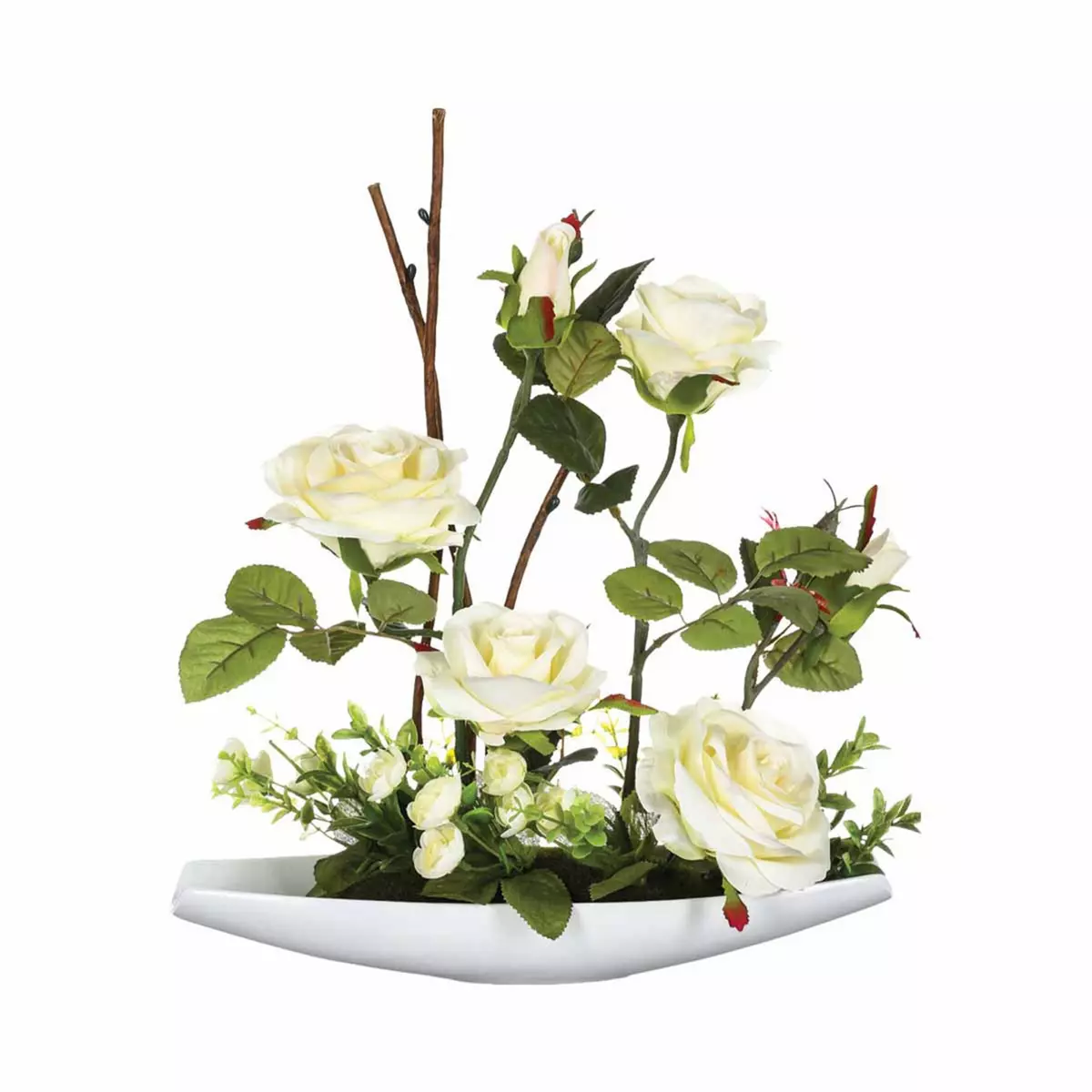 ATMOSPHERA Composition de fleurs artificielles Roses - H. 36,5 cm - Coupelle céramique